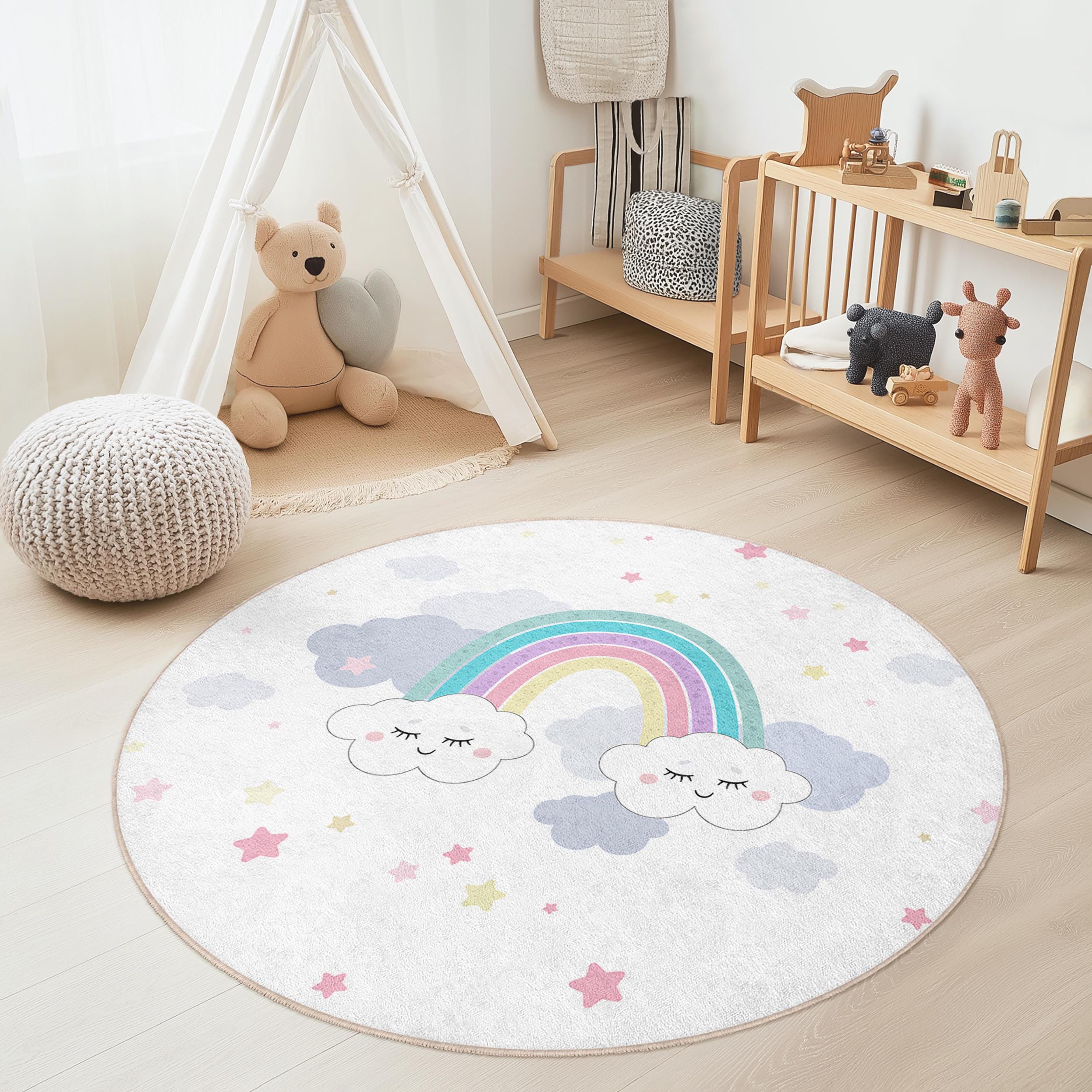 Rainbow clouds children's play rug Multicolor Ø120cm