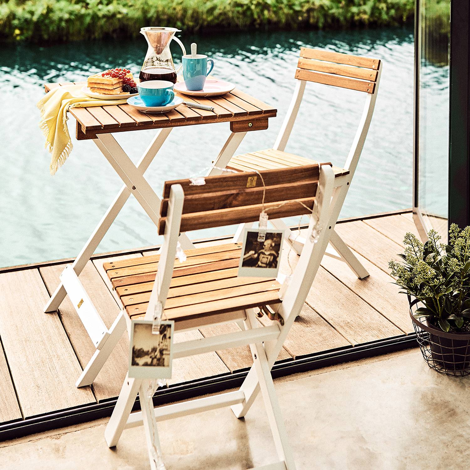 Garden dining set MORNING STAR set of 3 Acacia semi-solid Brown