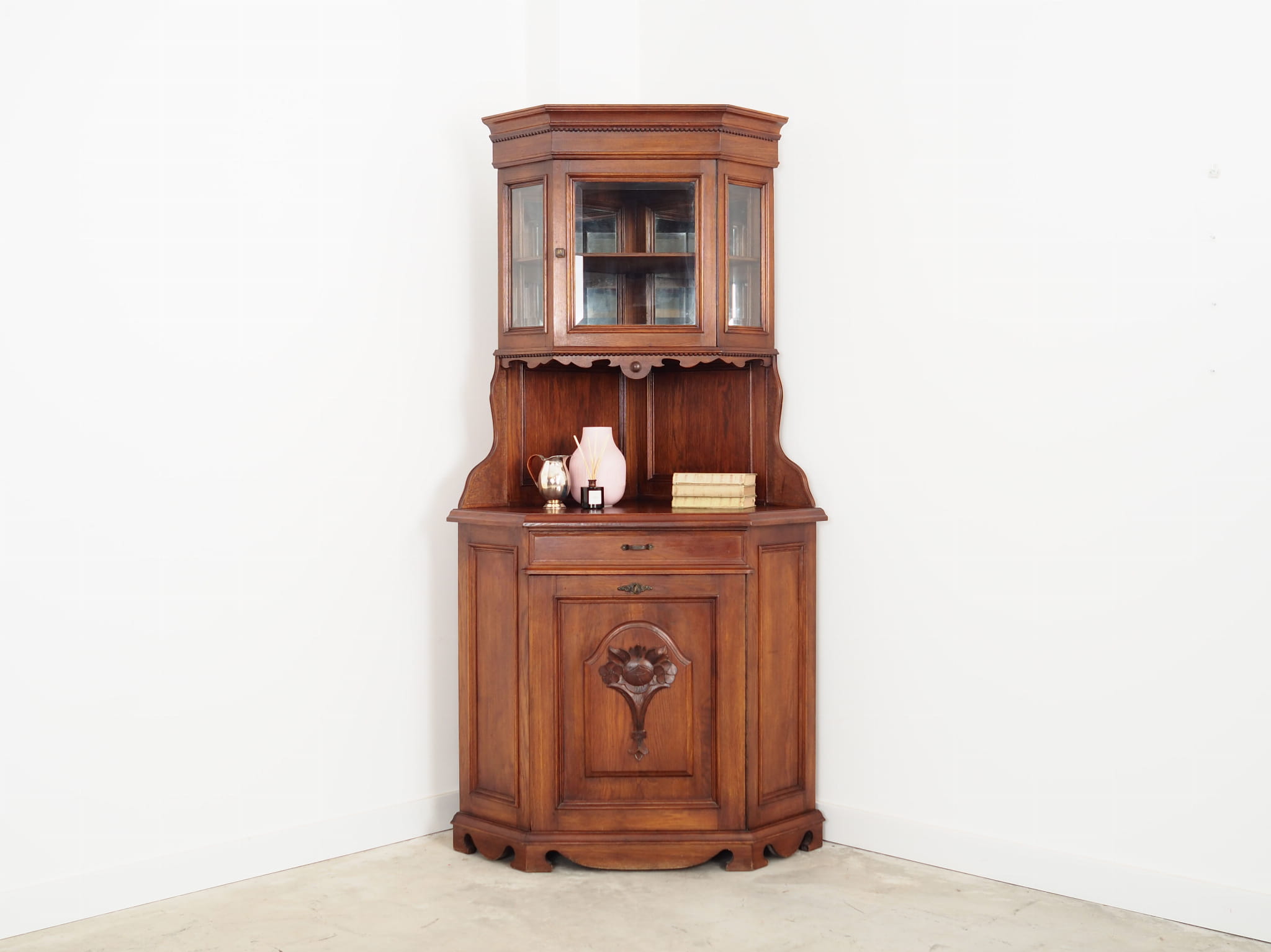 Vintage corner cabinet Oak wood Brown 1950s