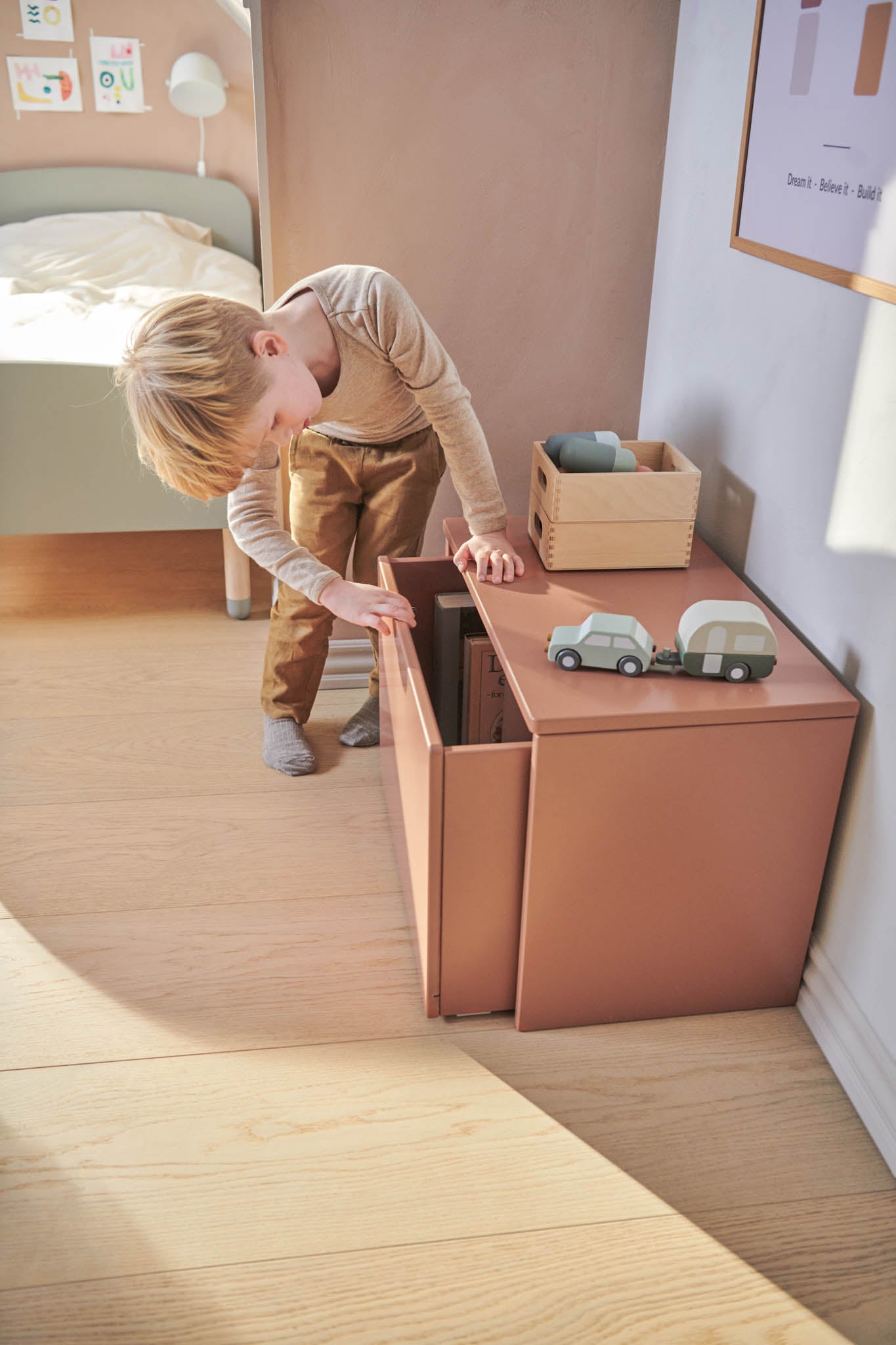 Kinderbank & Aufbewahrung Holz Blush