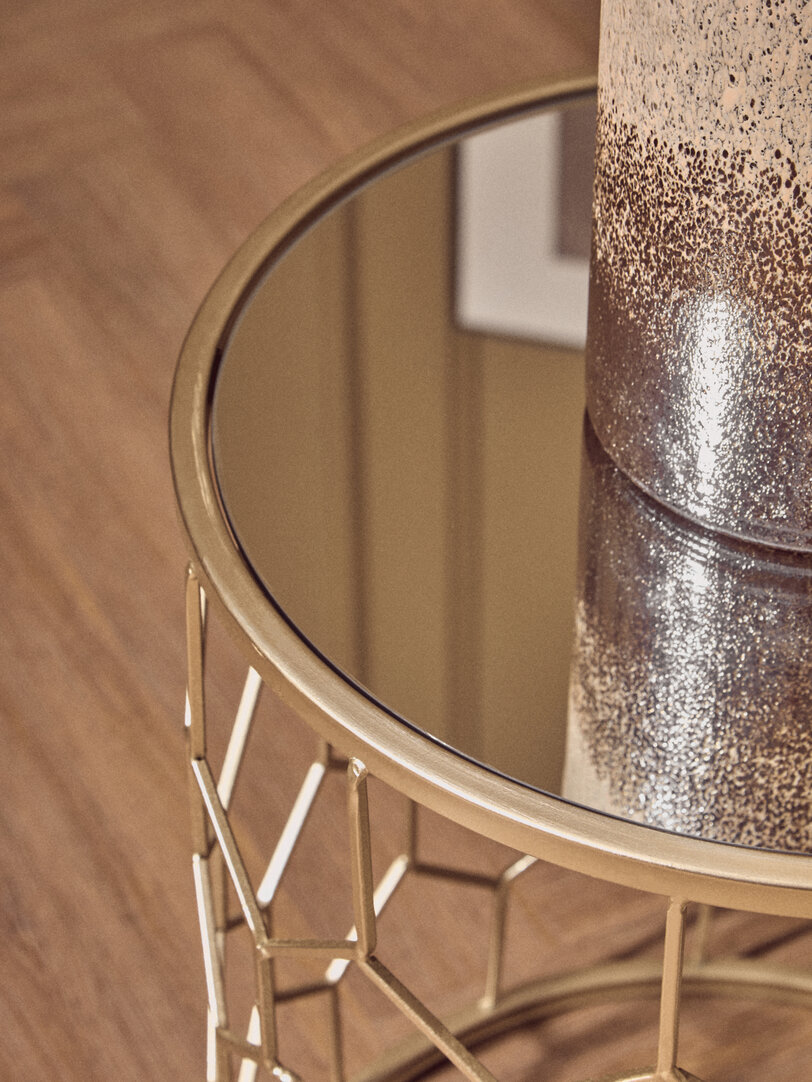 2x Arcana Round Honeycomb Side Table Metal Glass