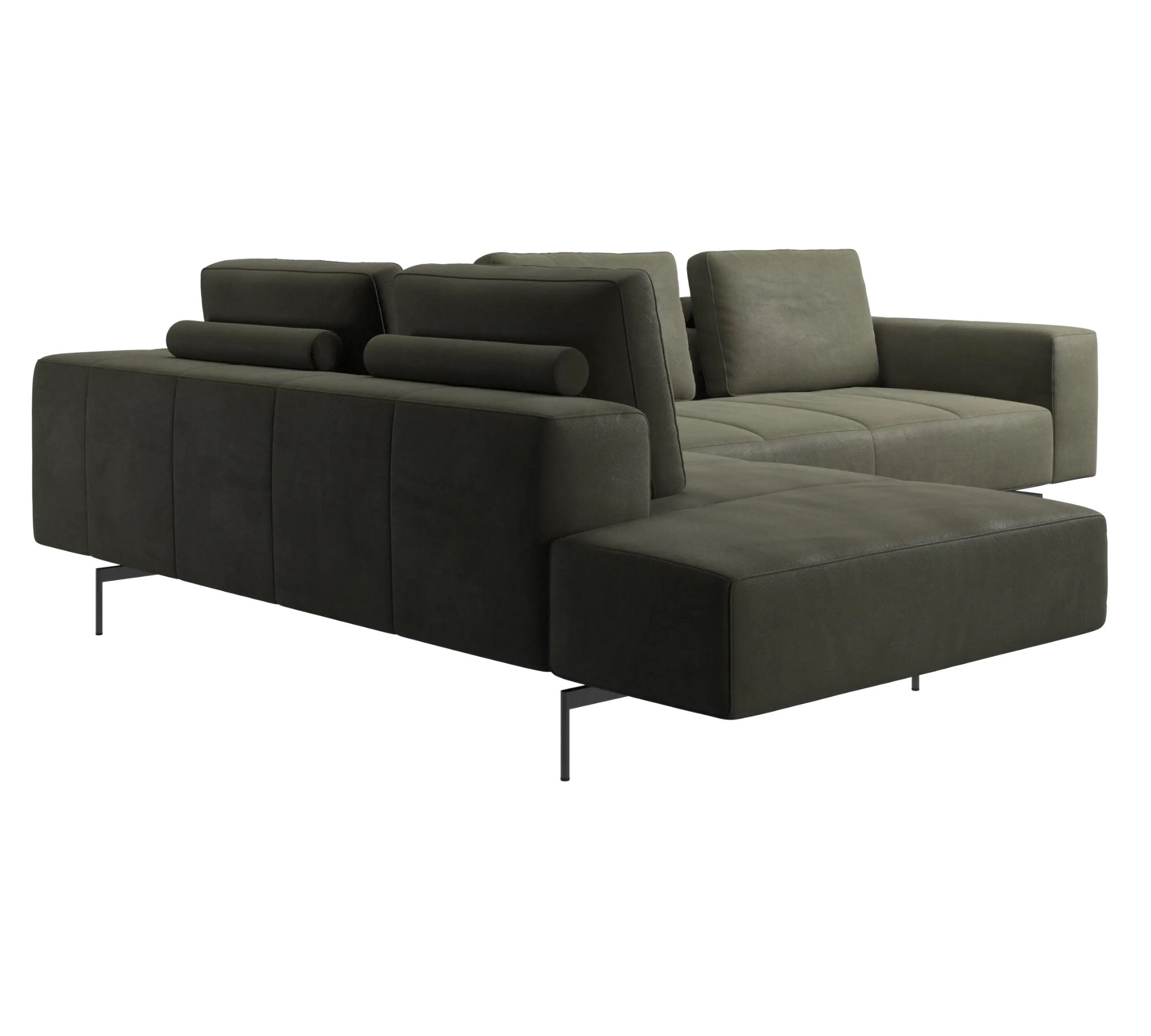 Amsterdam Ecksofa mit Loungemodul York-Leder Olivgrün