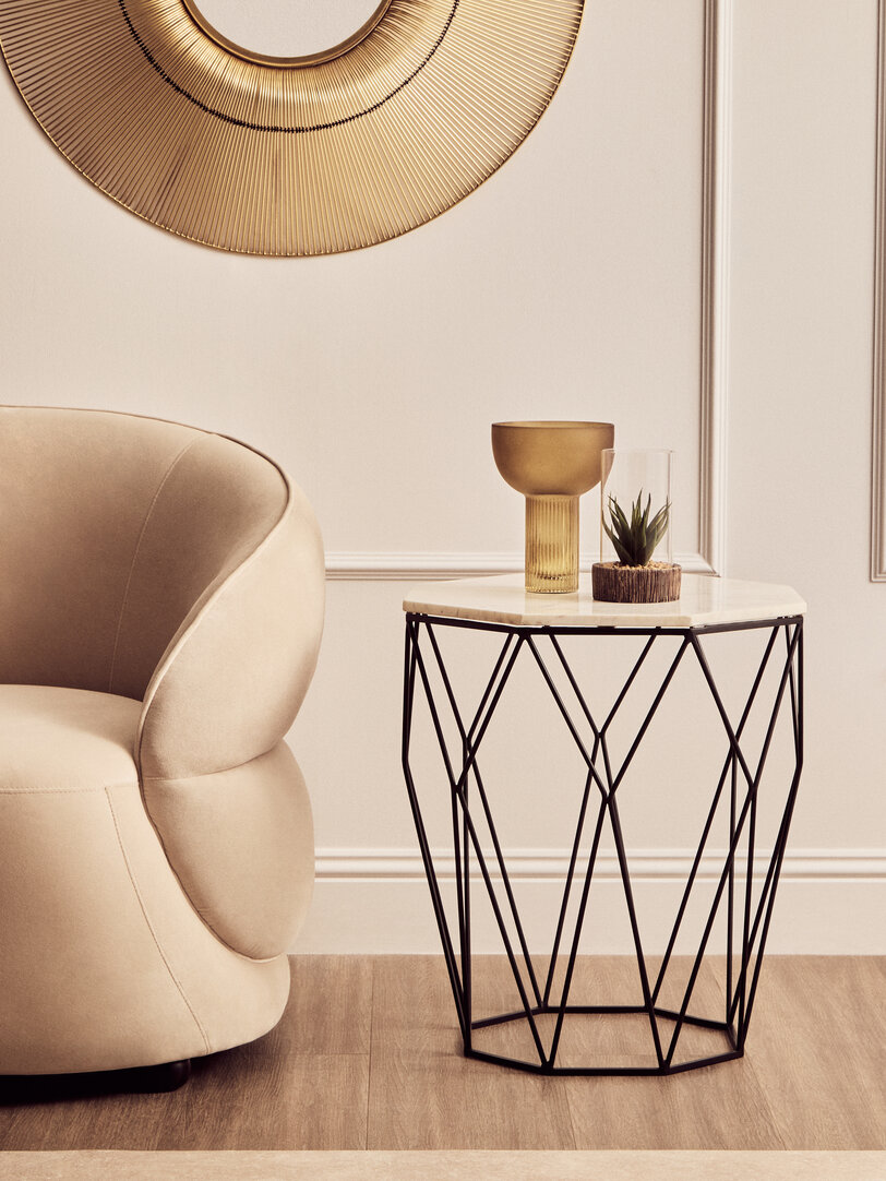 Shalimar Side Table Stainless Steel Marble 46cm