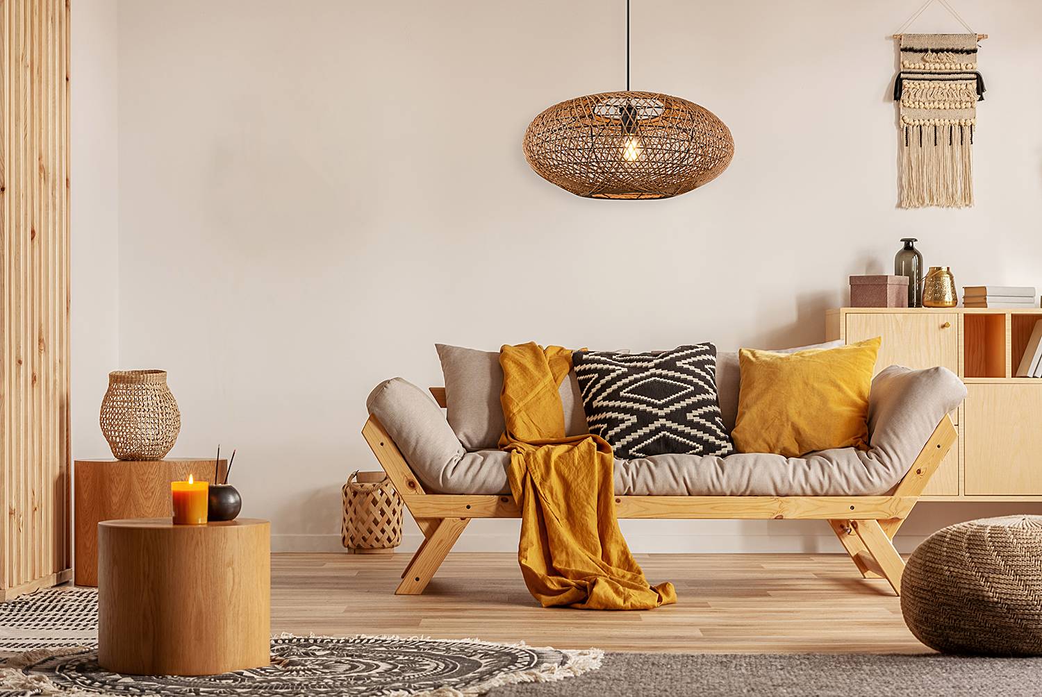 Pendelleuchte Hedda Rattan Stahl