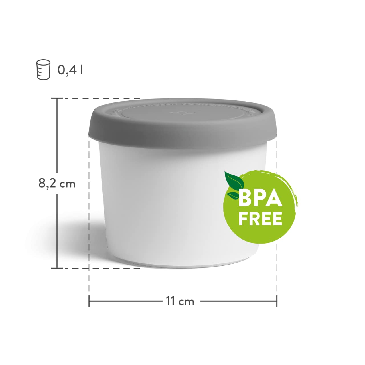 4x Eisbehälter für Speiseeis 400 ml Kunststoff Weiß