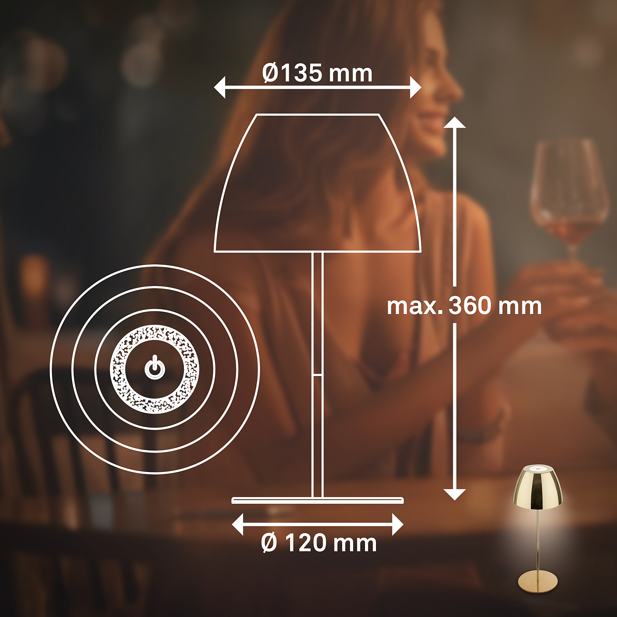 Serina LED Akku Tischleuchte Gold