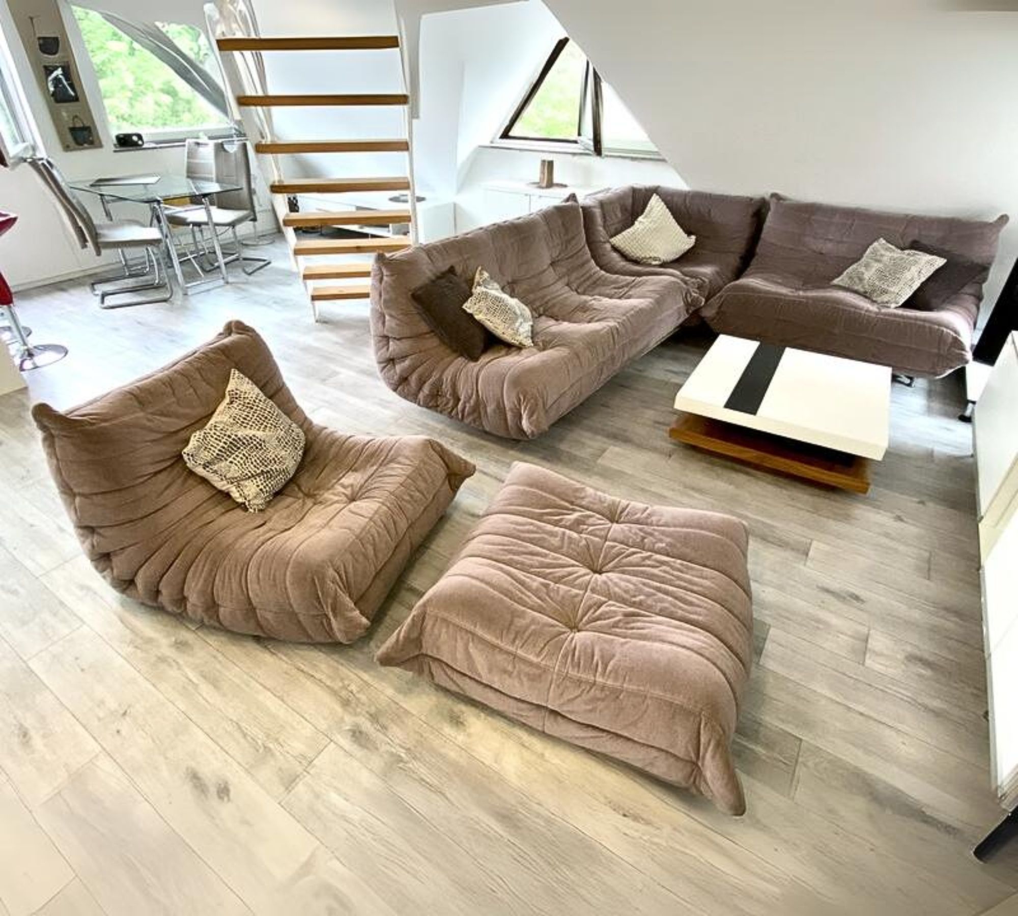 Vintage Togo Lounge Set 5-tlg. Textil Taupe