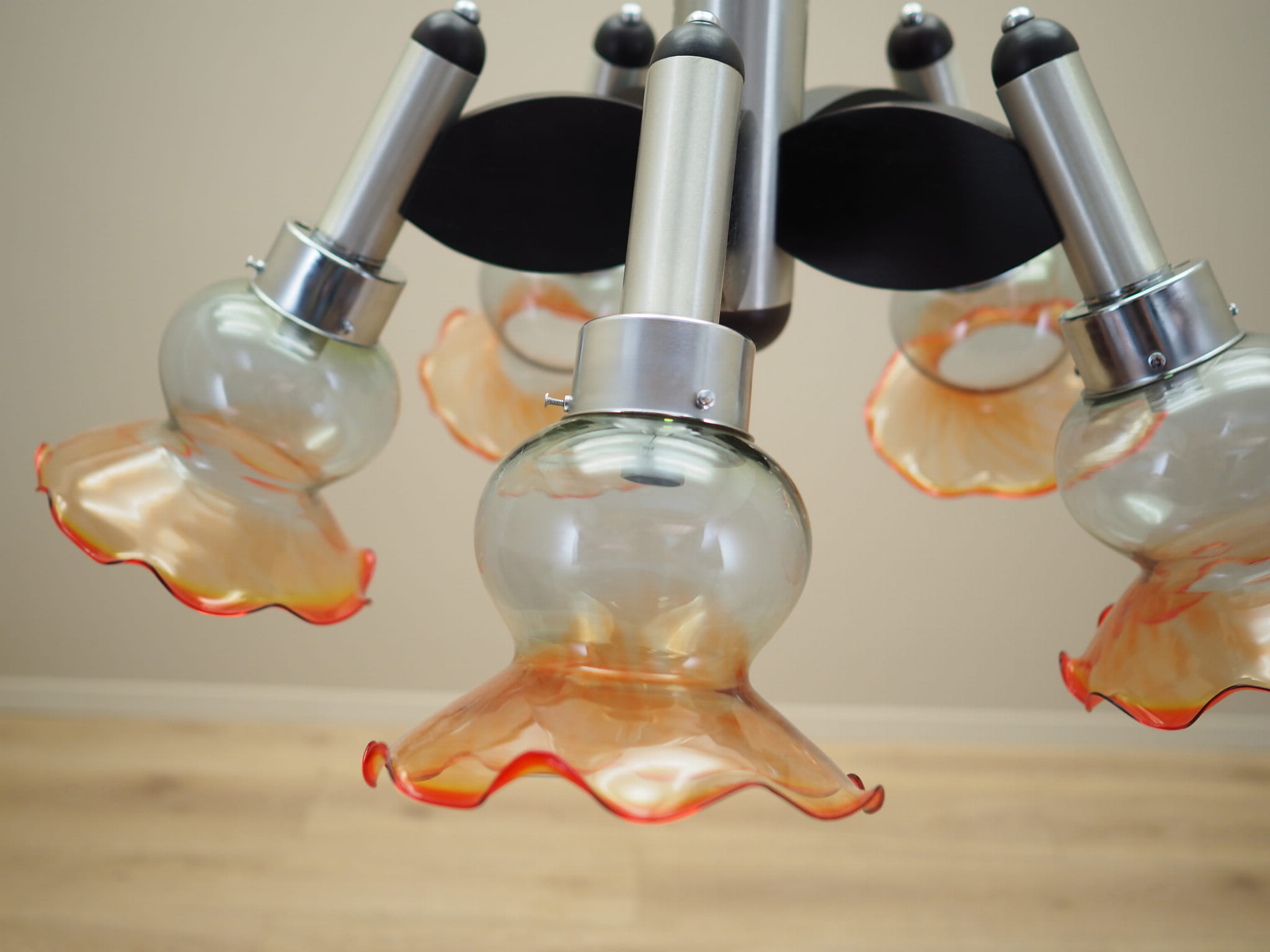 Vintage chandelier glass wood orange 1970s
