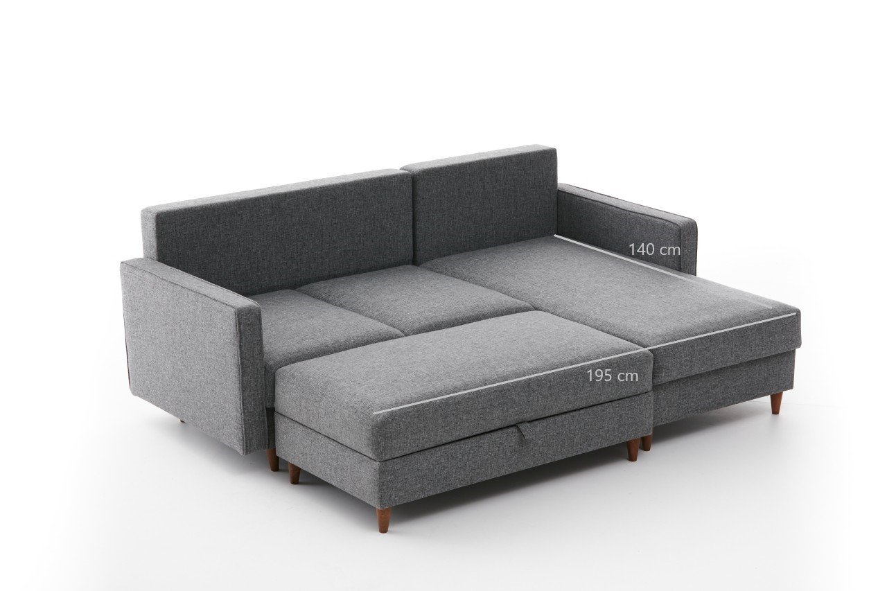 Eva Sofa Récamiere Rechts mit Hocker Grau