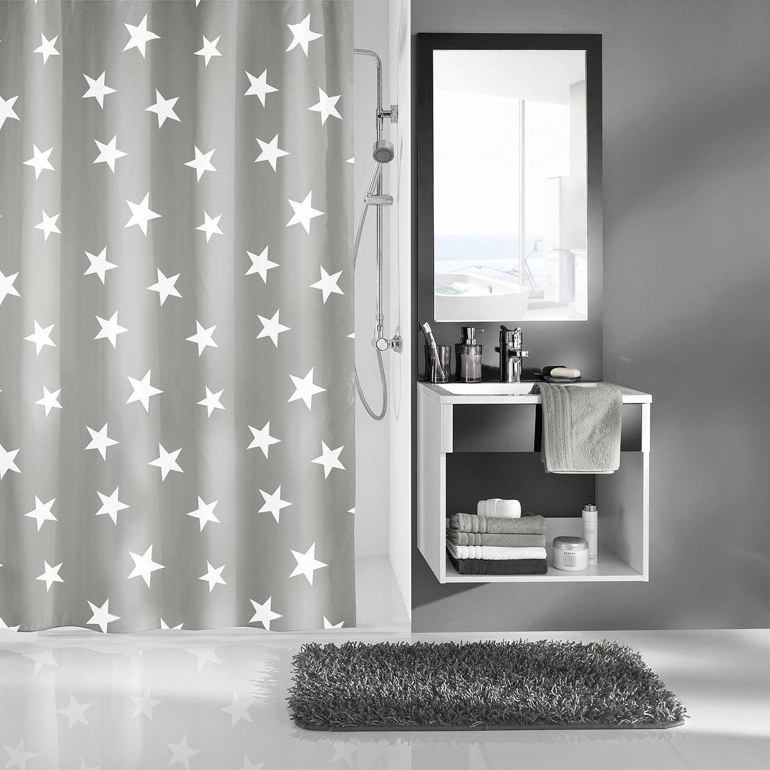 Duschvorhang Nova Polyester Platin 240 x 180 cm