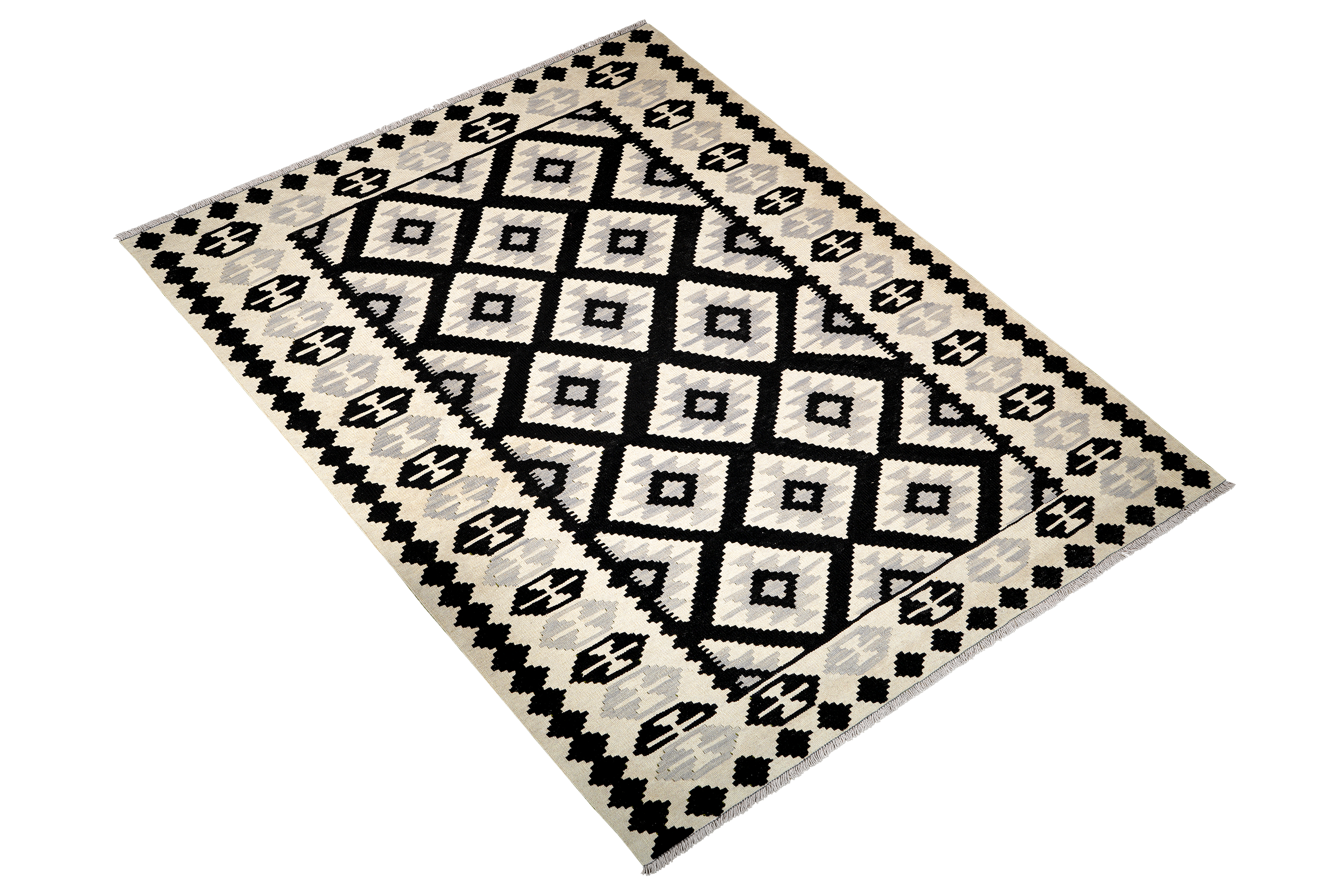 Kilim Gashgai Teppich Schwarz Beige