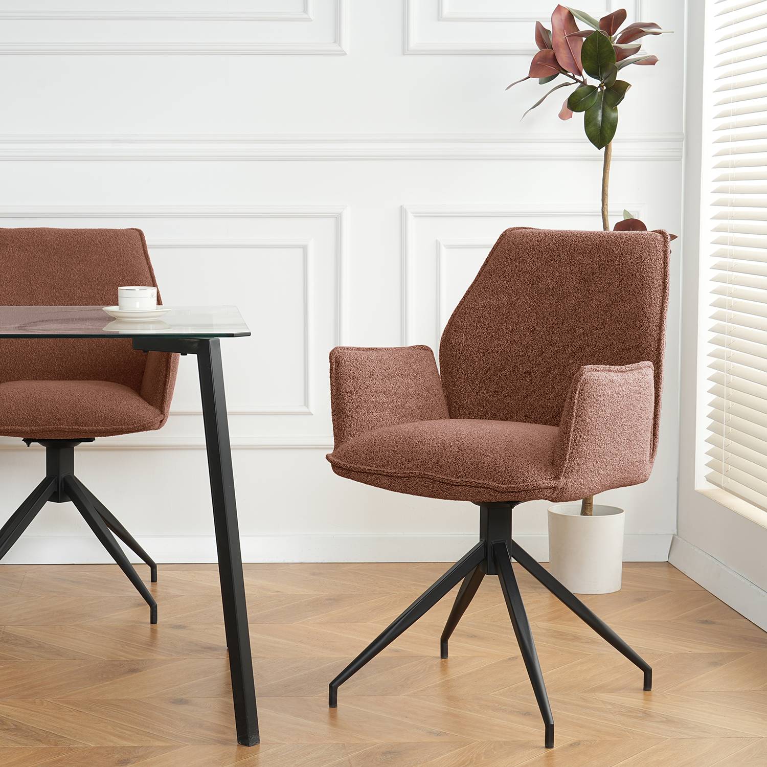 Drehbarer Armlehnenstuhl Duber Bouclé Braun