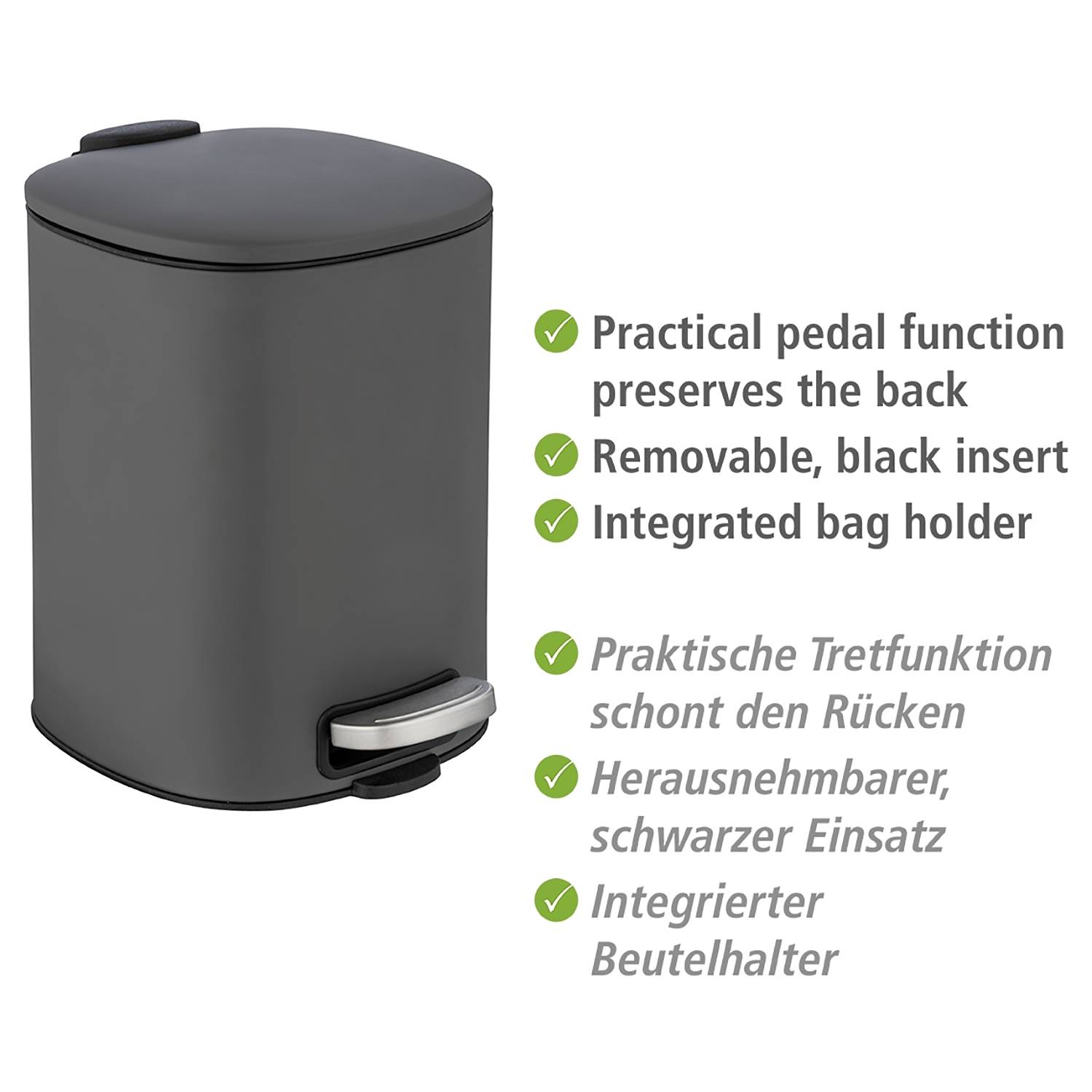 Treteimer Alassio Stahl Schwarz