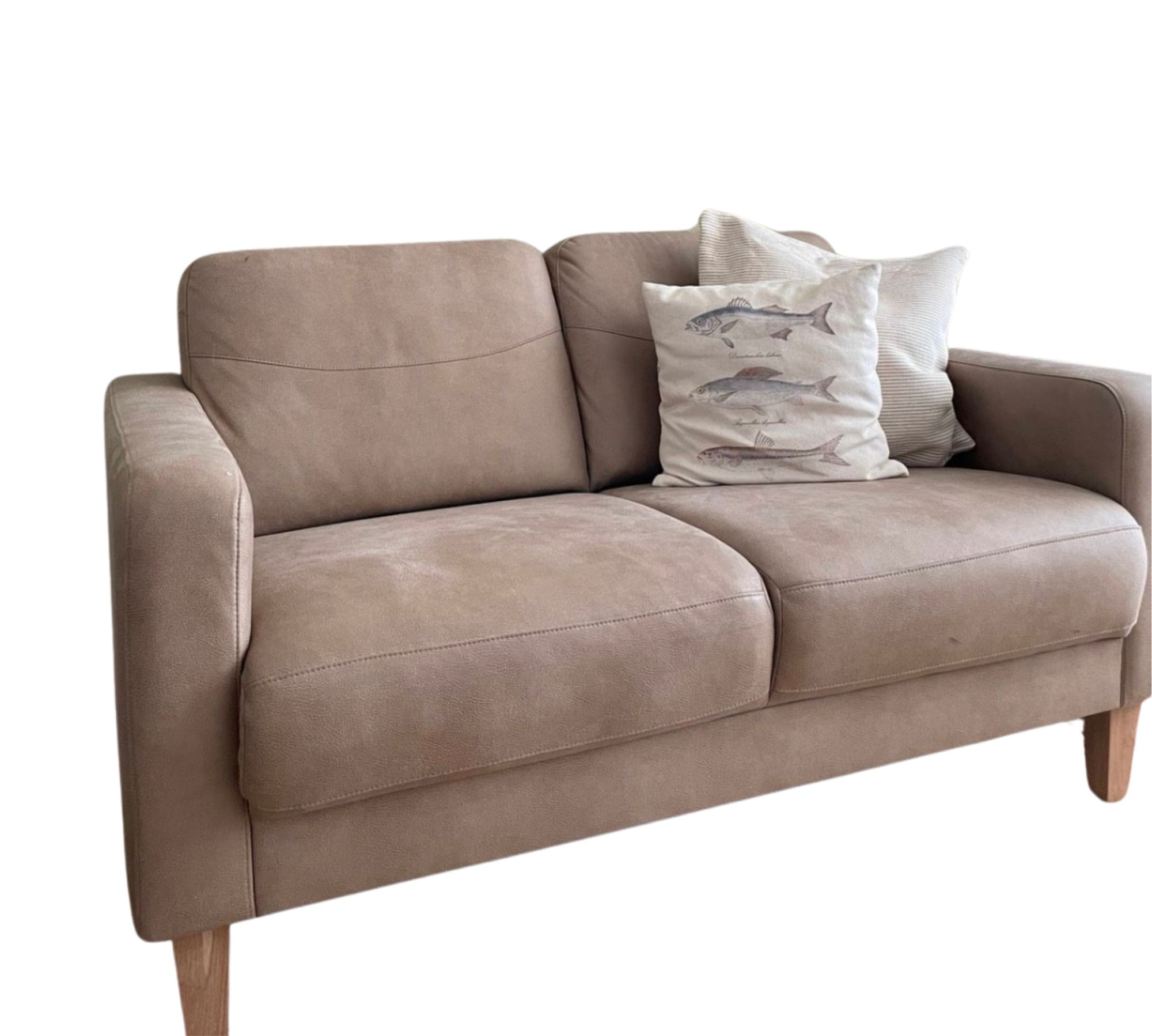 Sofa 2-Sitzer Kunstleder Holz Beige