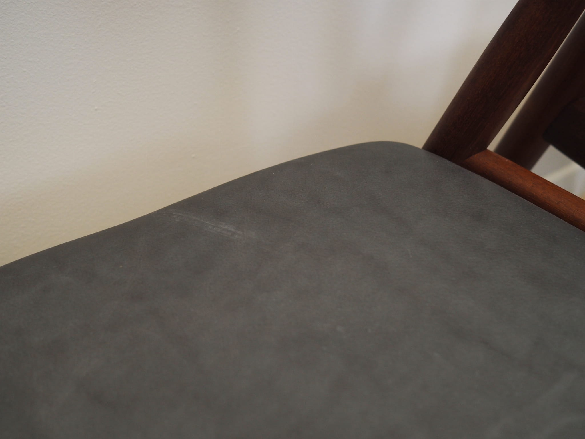 4x Vintage Chair Teak Wood Leather Gray 1960s