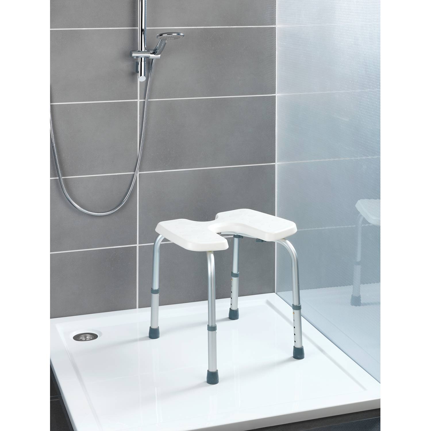 Hygienehocker Secura Kunststoff / Aluminium Weiß