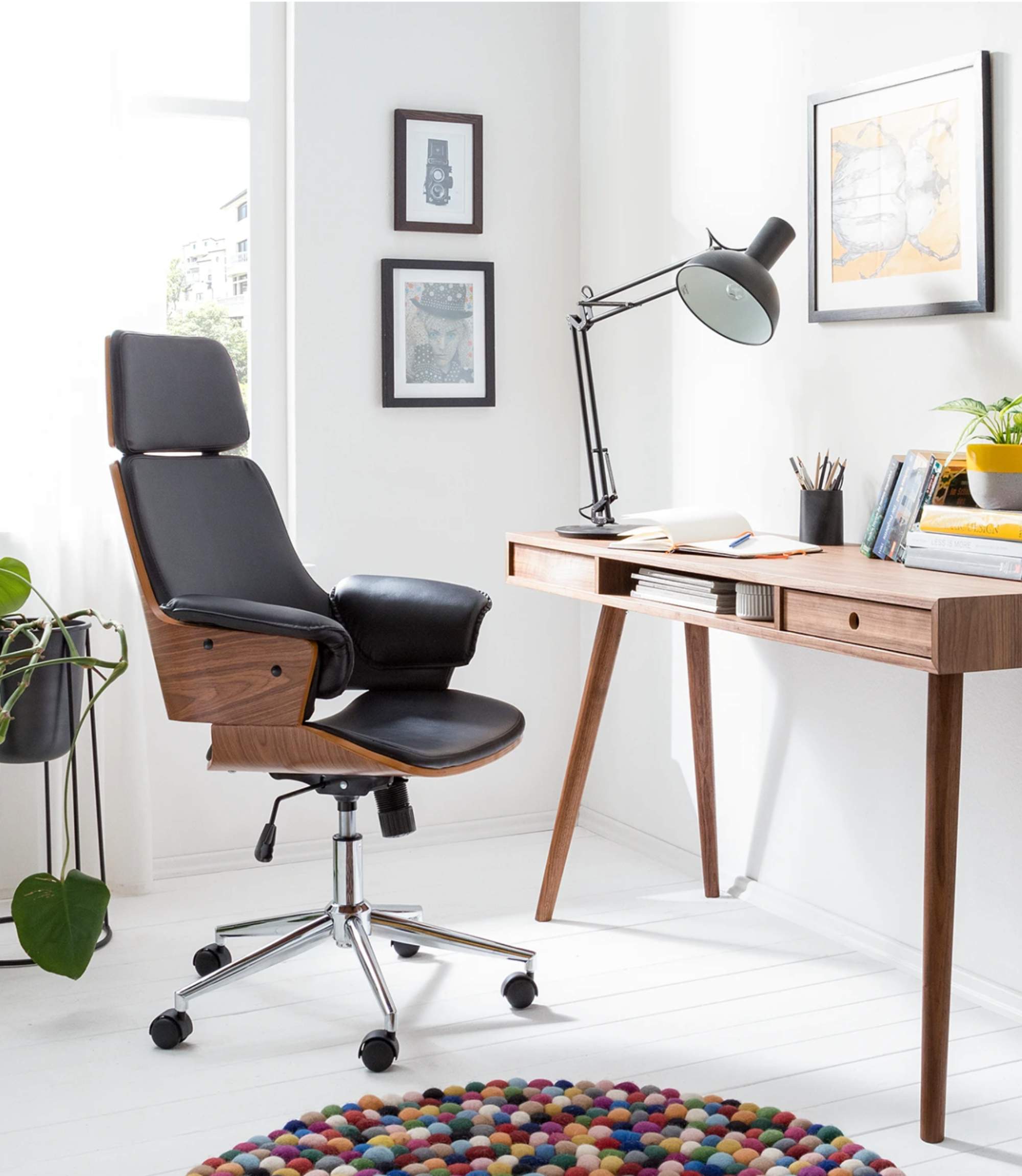 Bürostuhl Kunstleder Schwarz Walnuss