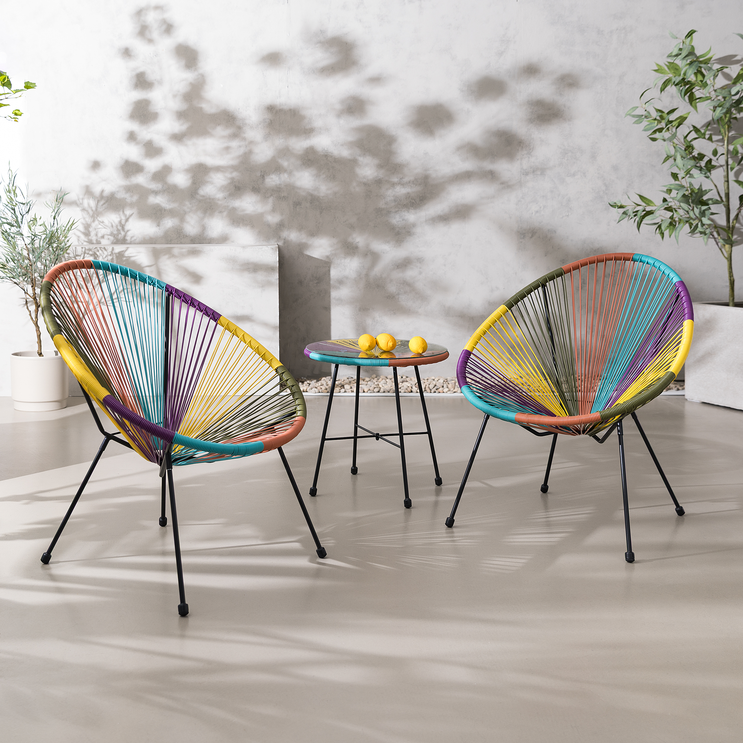 Sitzgruppe Copacabana 3er Set Stahl Polyrattan Multicolor