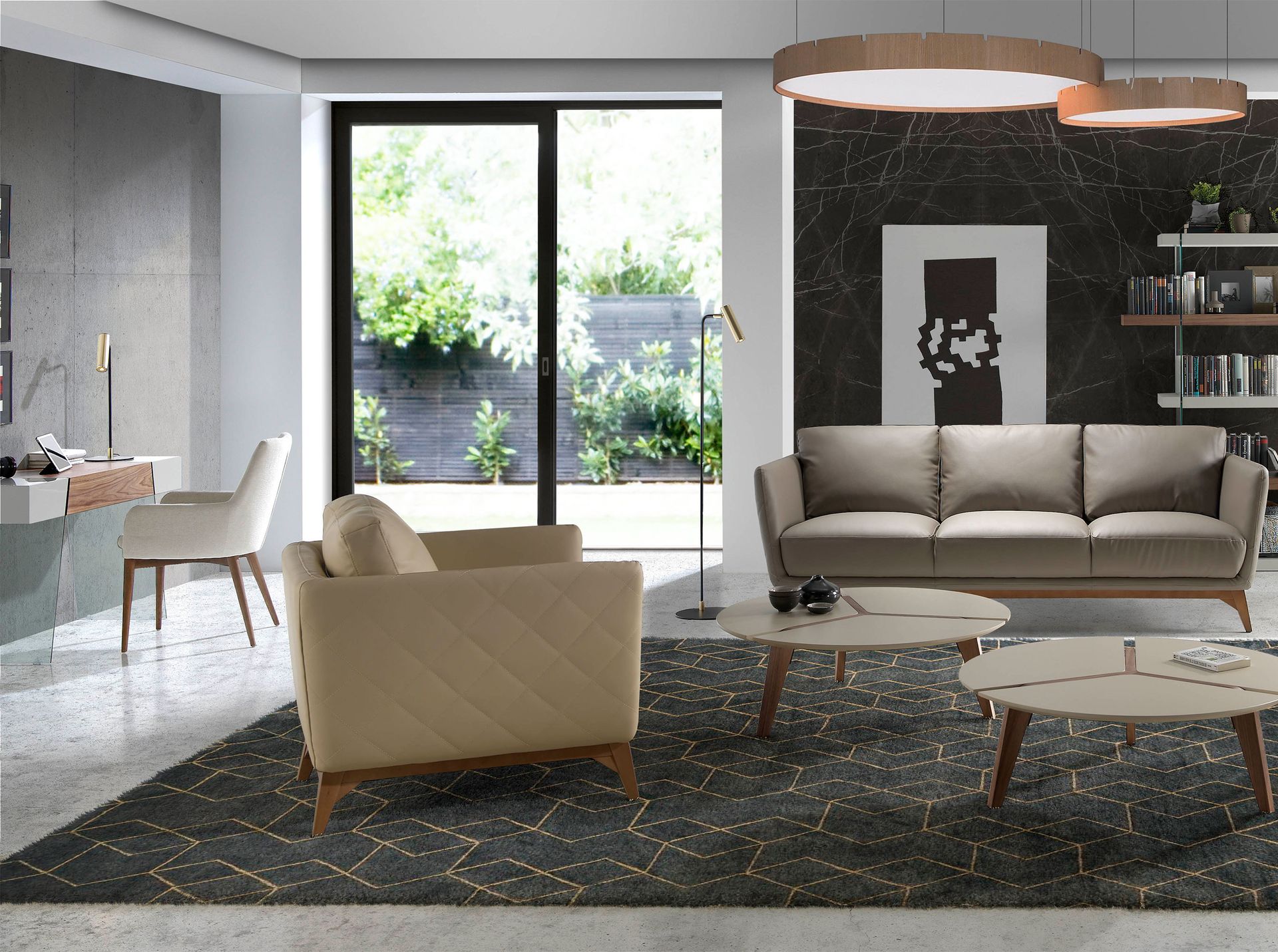 Rectangular console table walnut glass