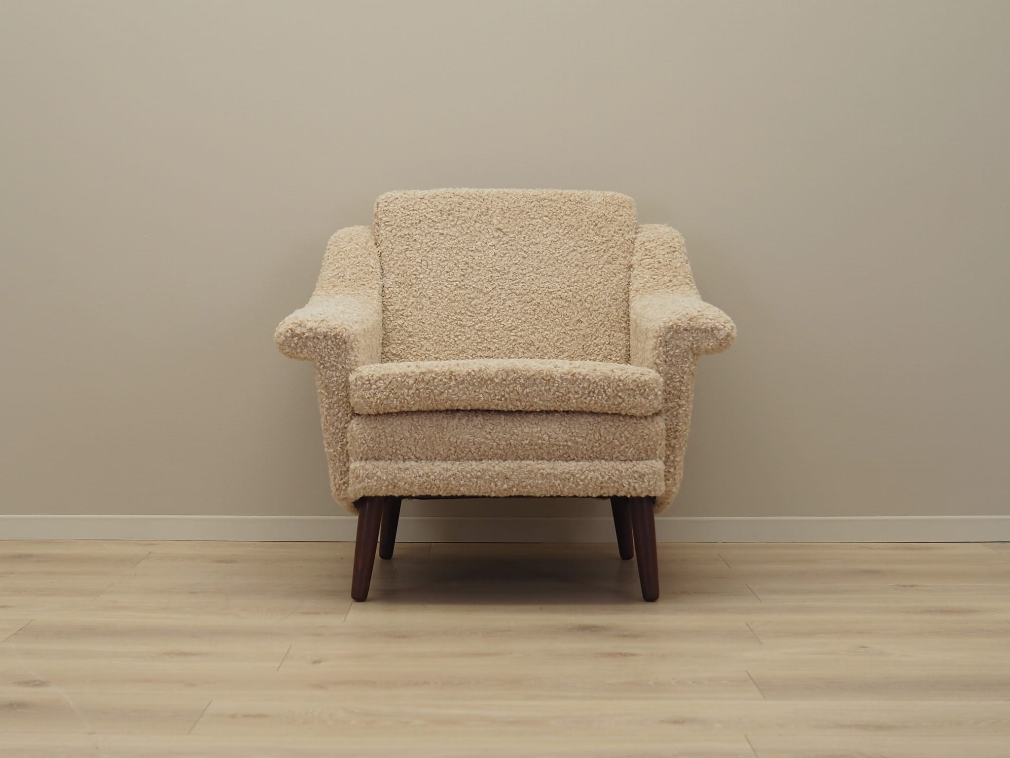 Vintage Sessel Textil Holz Beige 1970er Jahre
