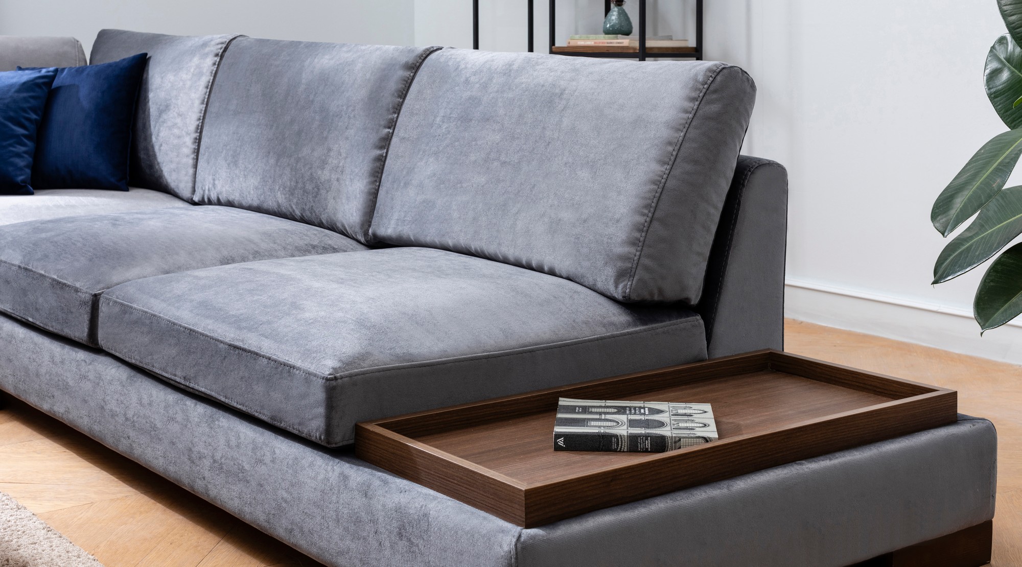 Tulip Ecksofa Links mit Hocker Dunkelgrau