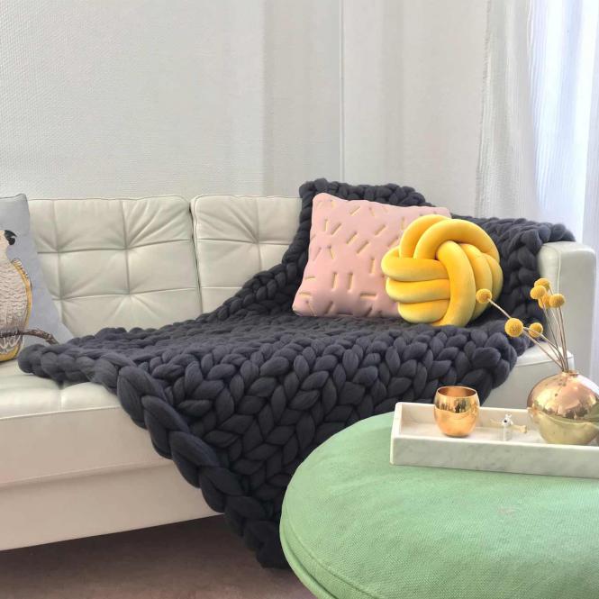 Cosima Chunky Knit Wool Blanket Merino Wool Charcoal