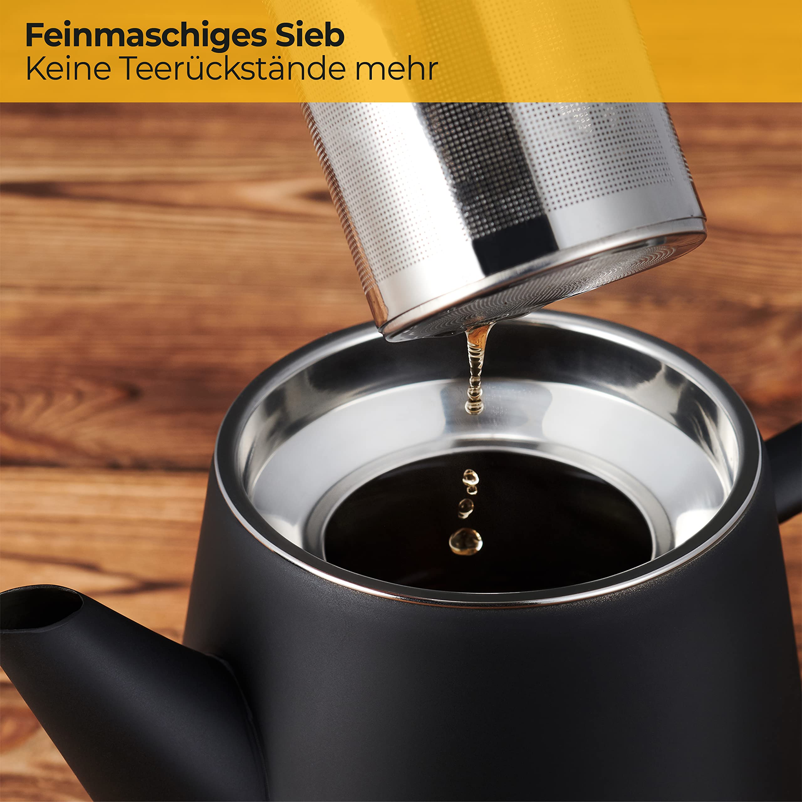Teekanne Edelstahl Schwarz 1L
