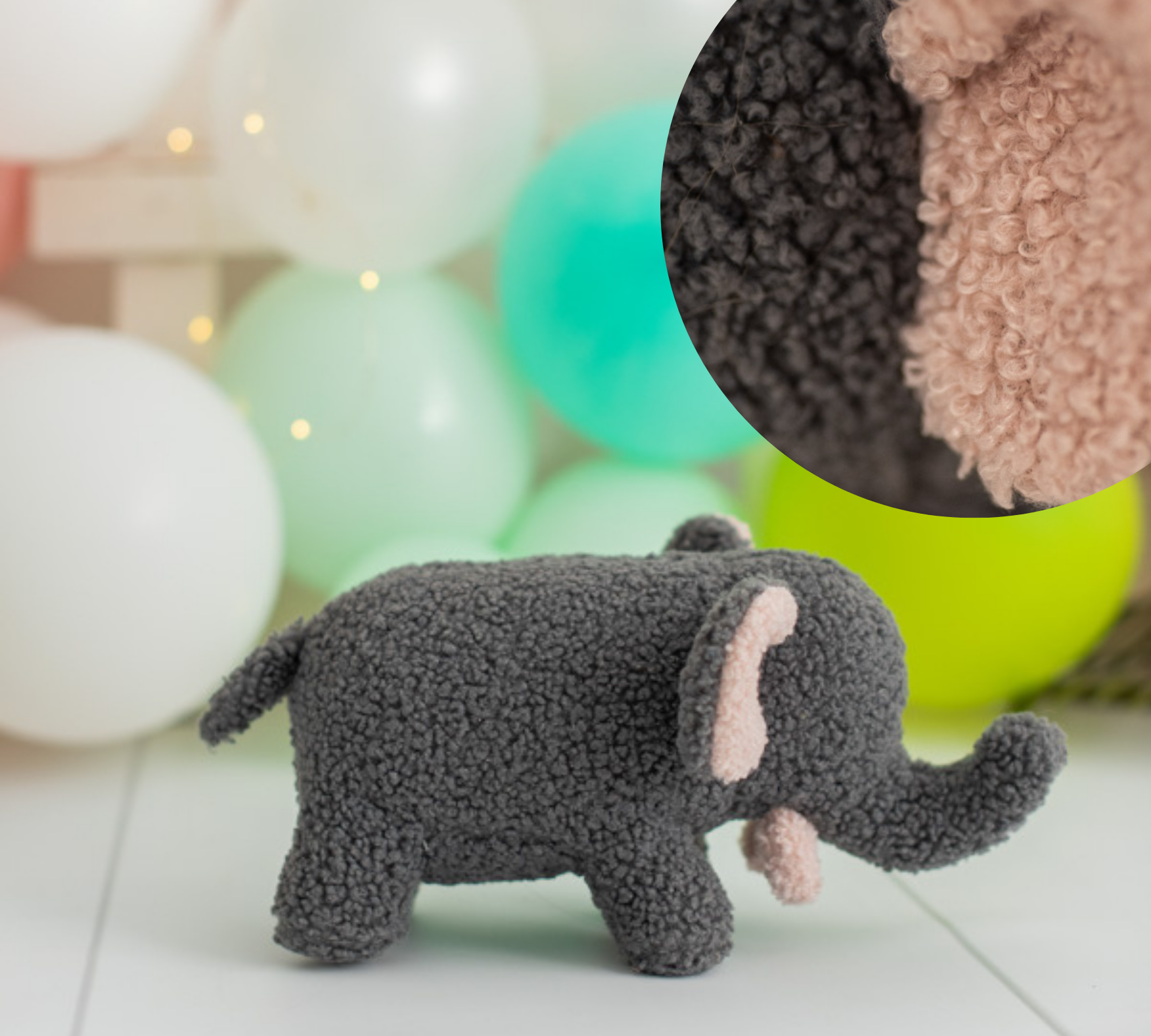 2x Baby Elefant Plüschtier Baumwolle Grau Grün