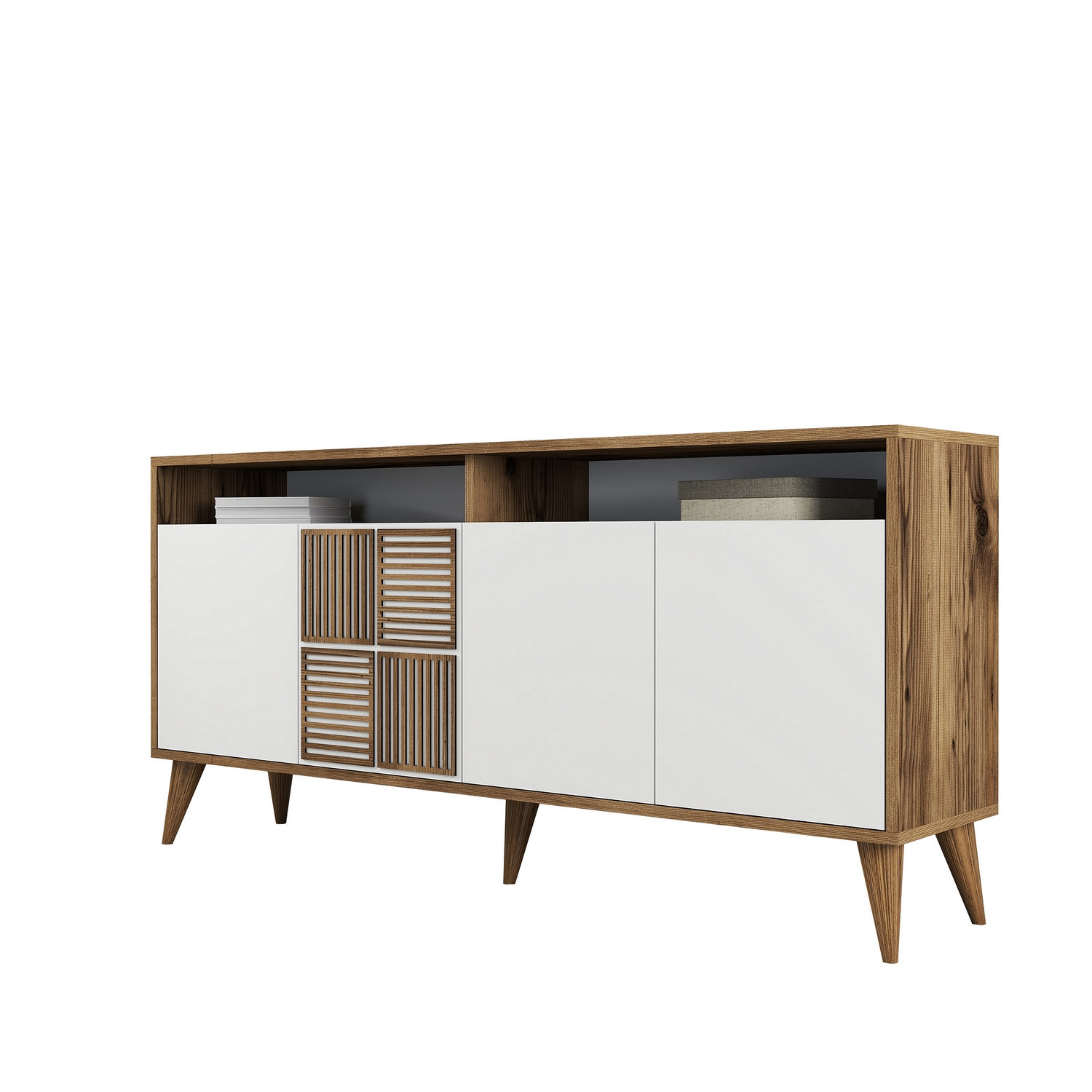 Milan Sideboard Walnussbraun Weiß 160cm