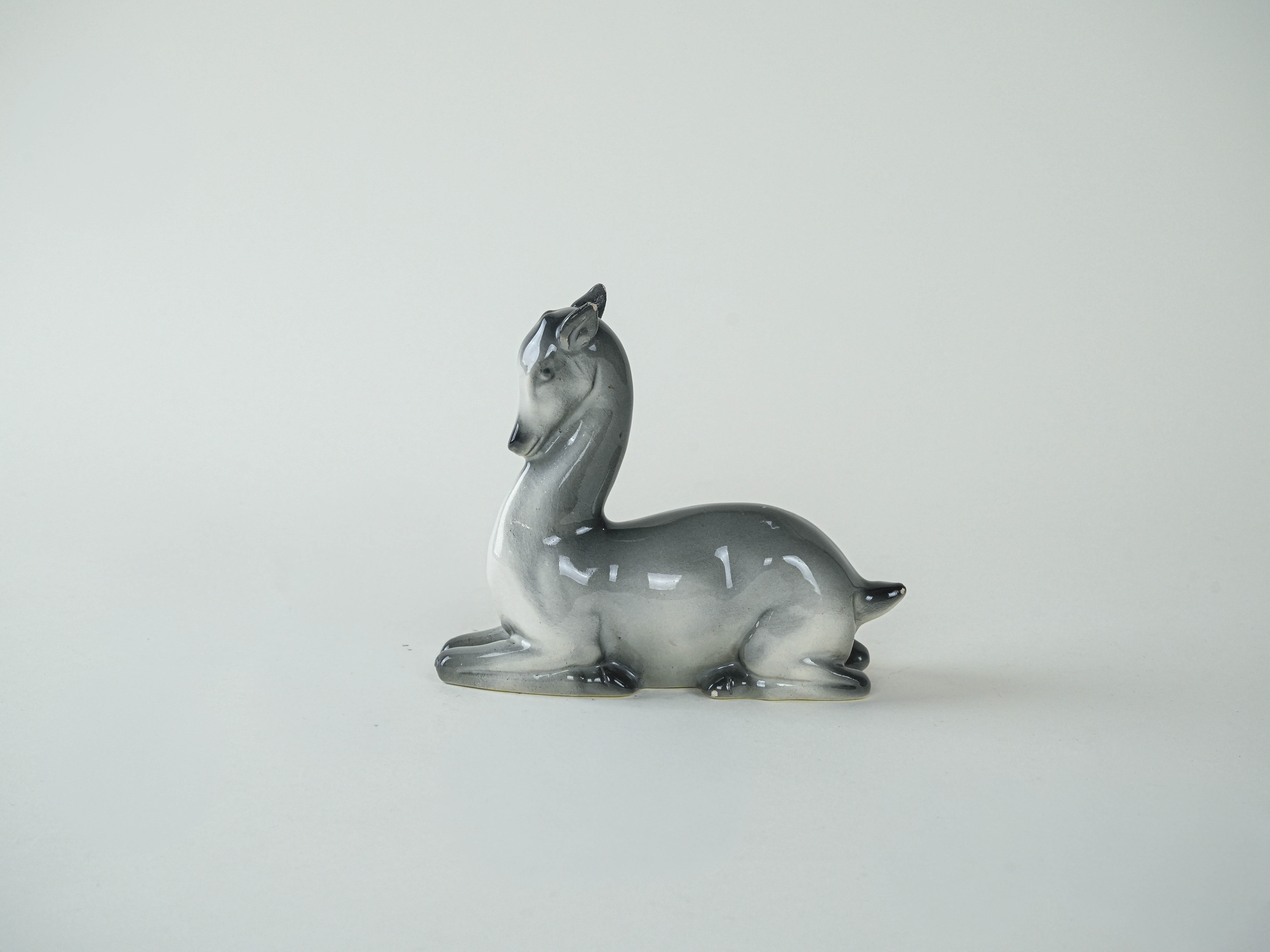 Ceramic fawn figure Grey 1970s
