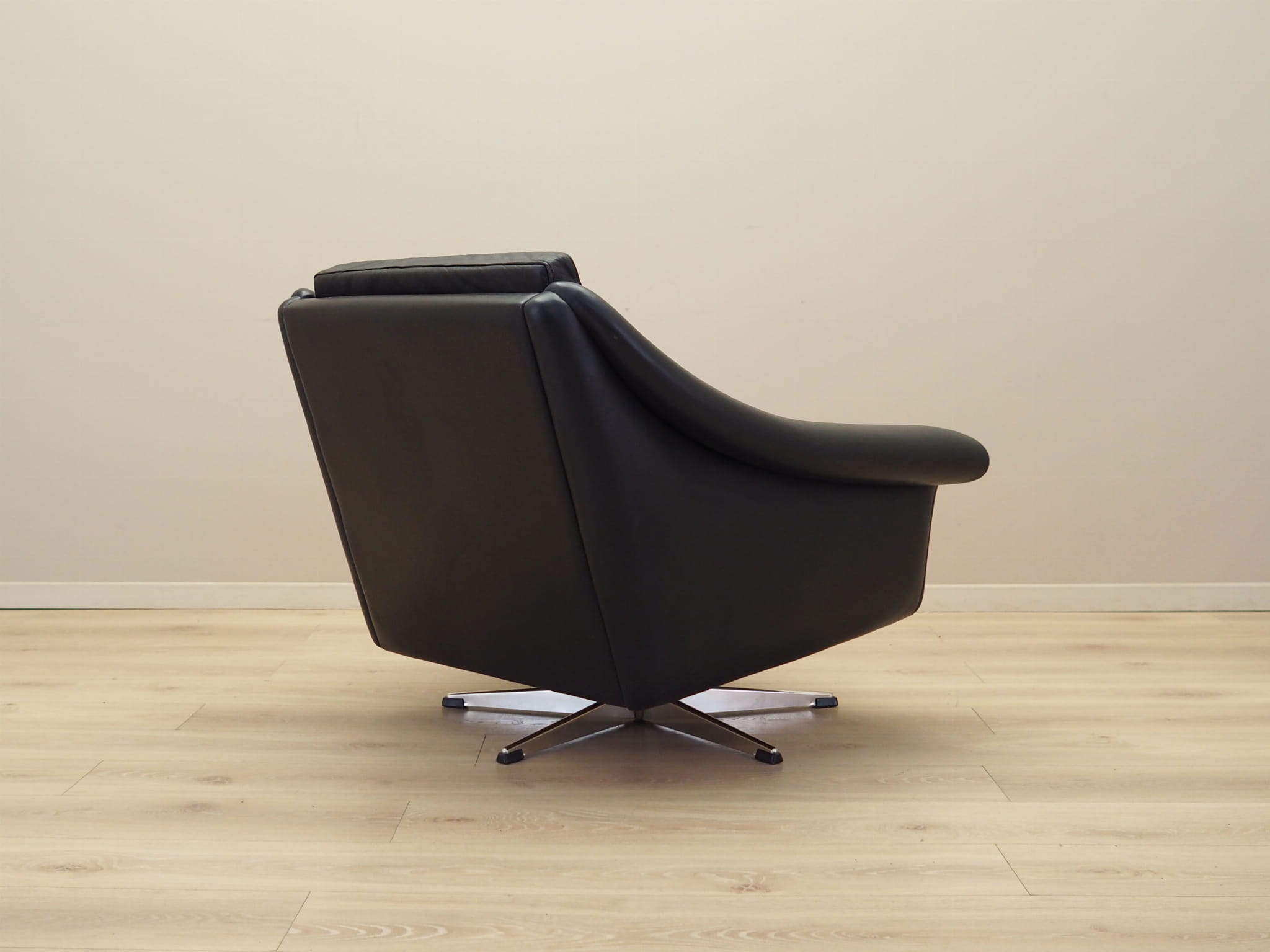 Drehsessel Leder Schwarz 1960er Jahre