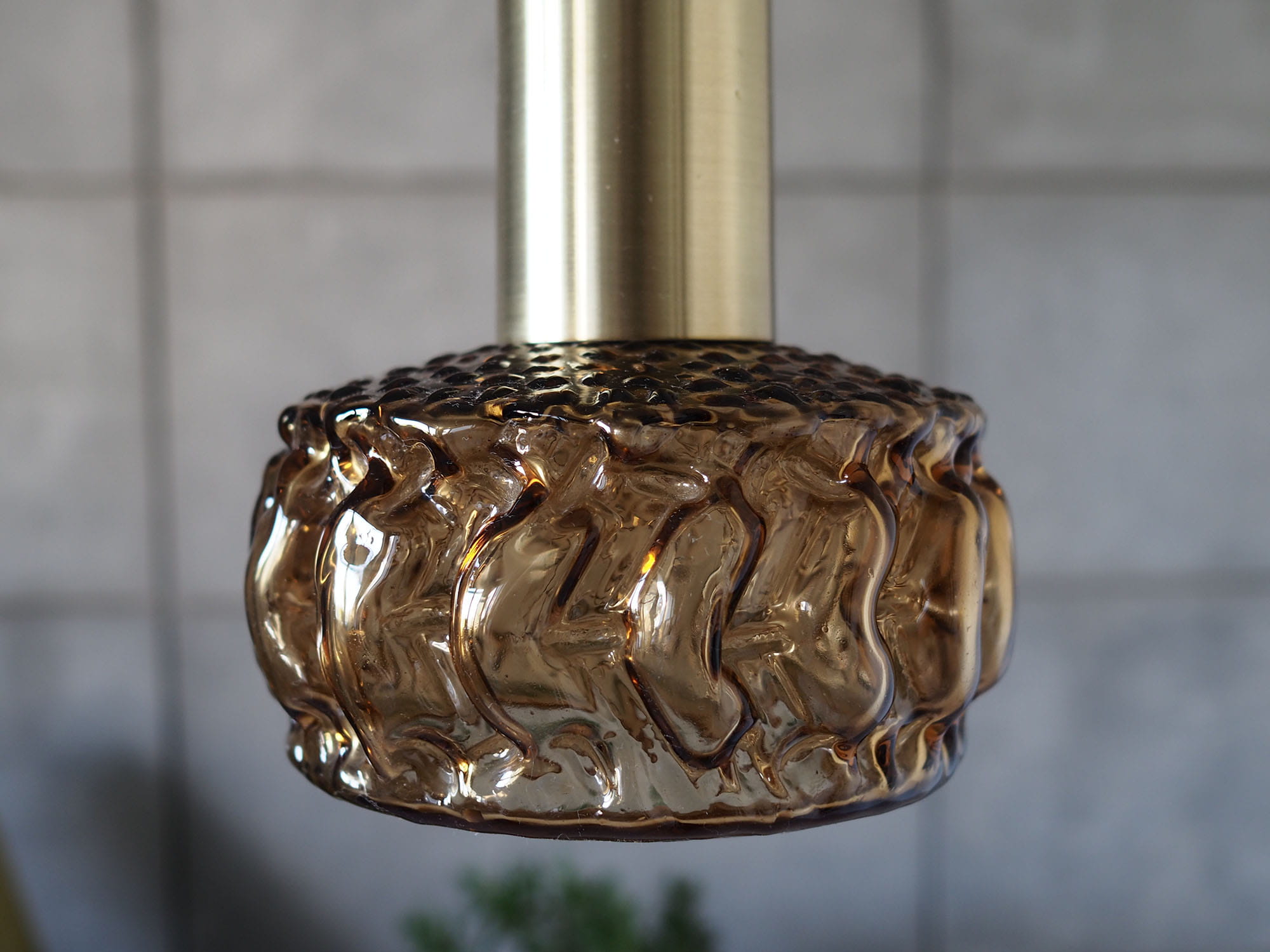 Vintage Pendant Lamp Glass Metal 1970s