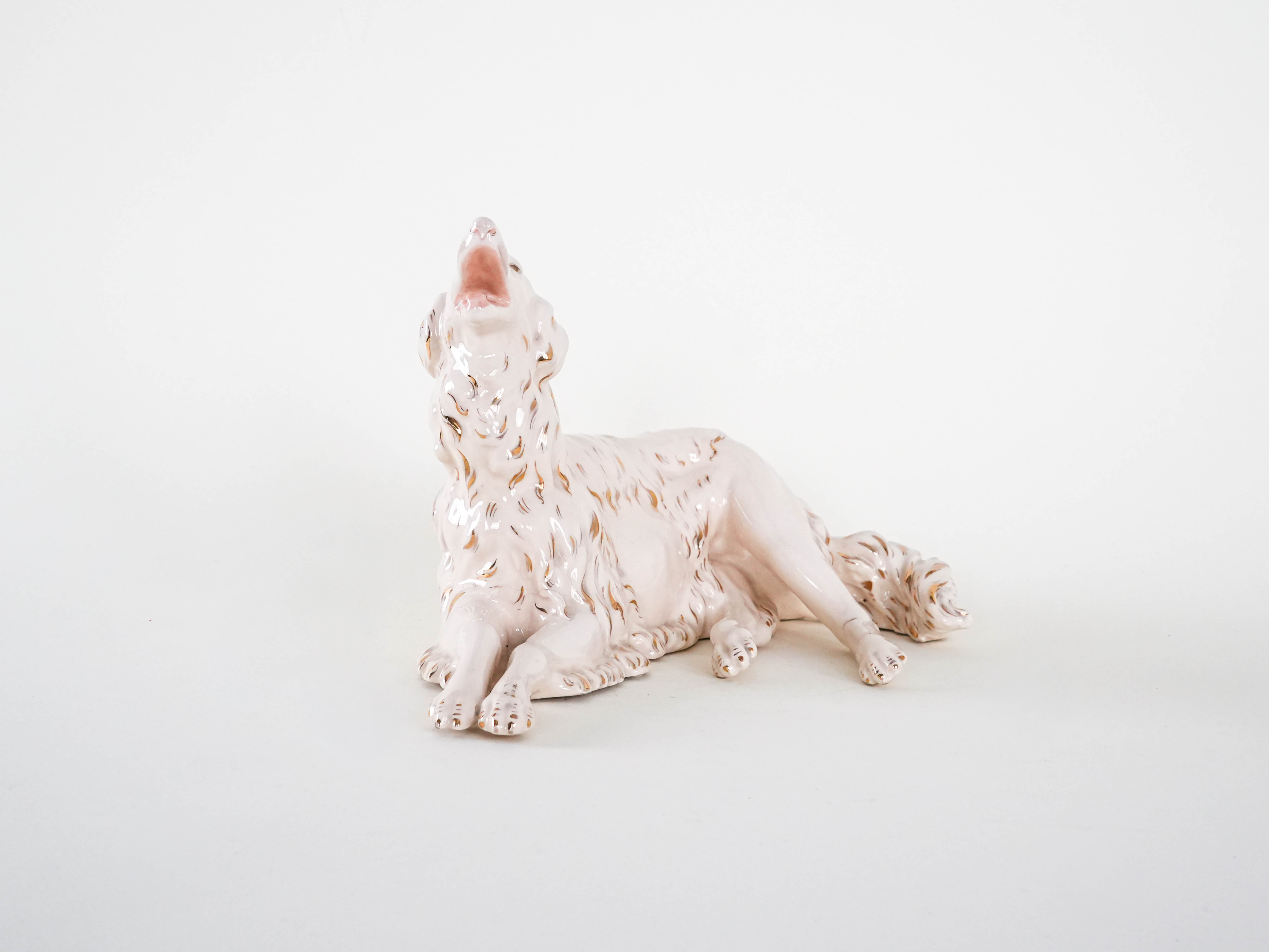 Porzellanfigur Barsoi Creme 1960er Jahre