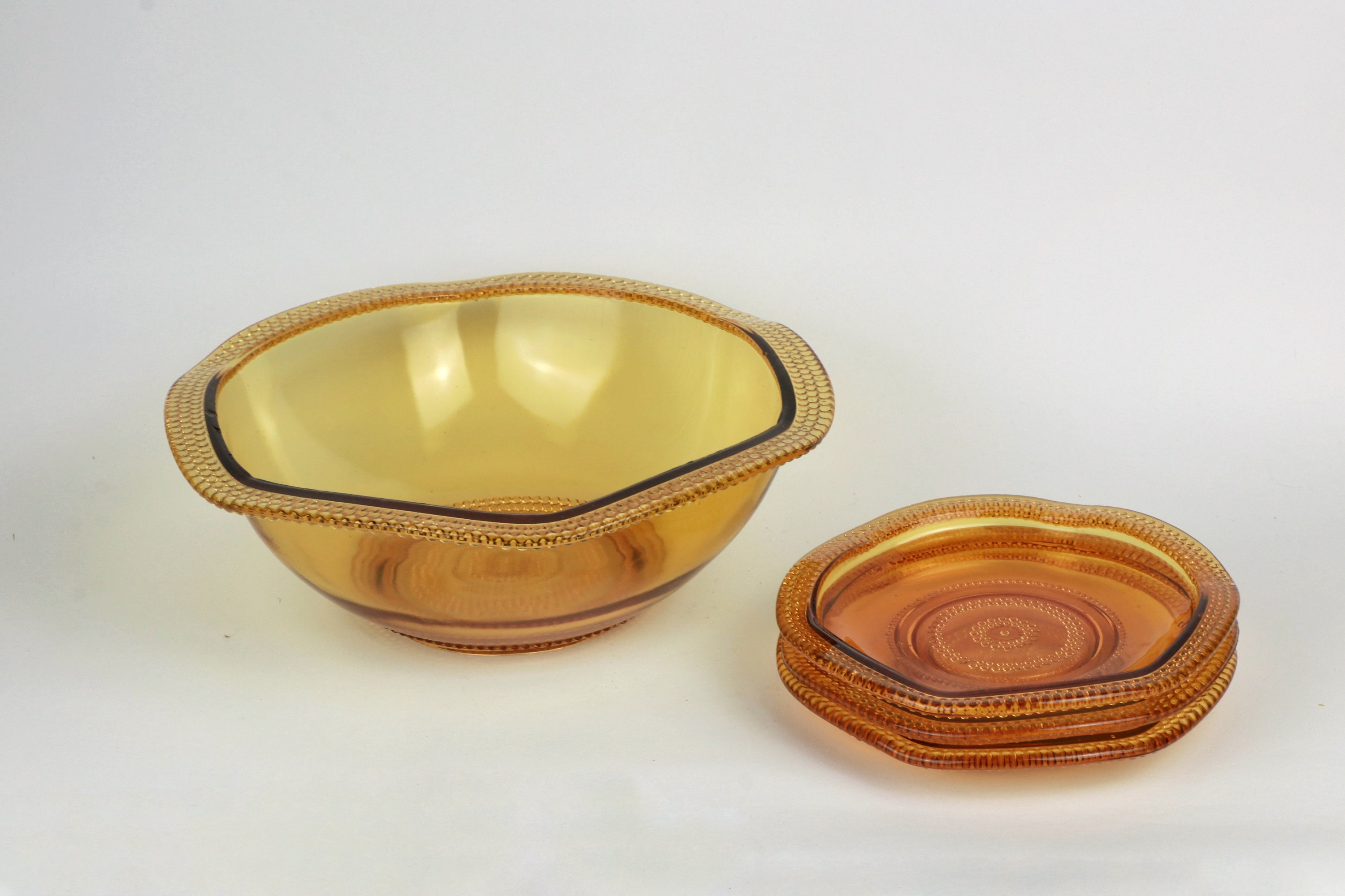 Vintage Schalen-Set Pressglas Bernsteingelb
