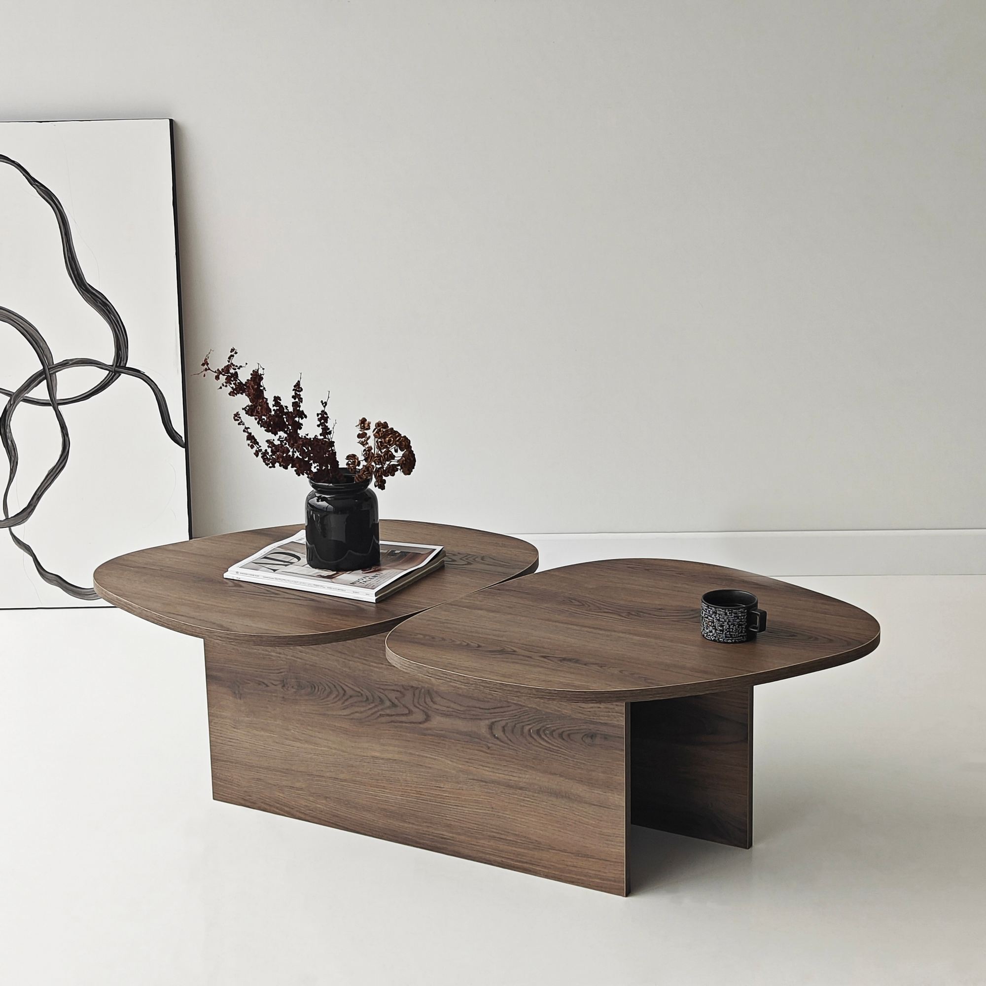 Stones Tavolino da salotto effetto noce marrone