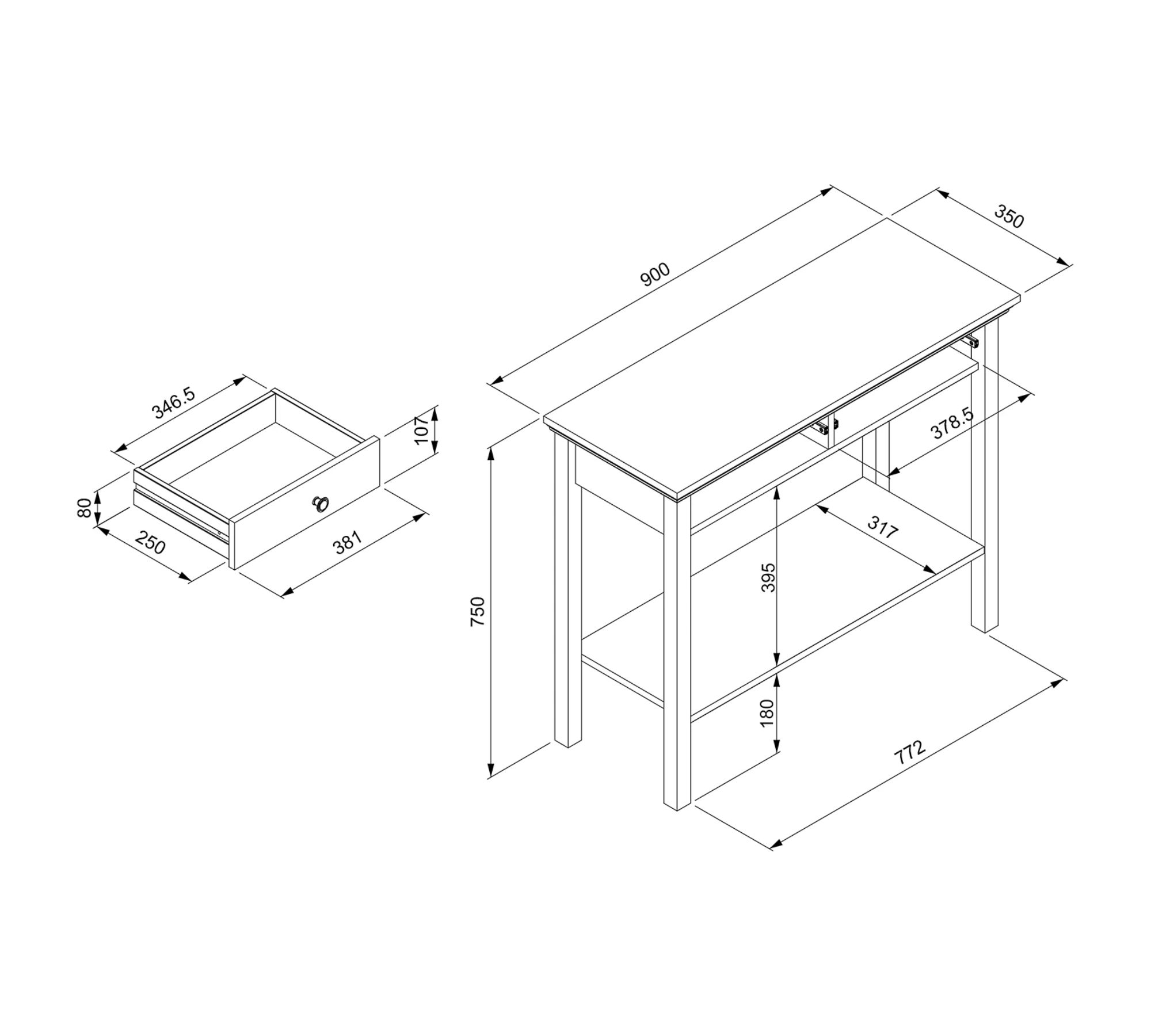 Konsolentisch Holz Foliert Anthrazit