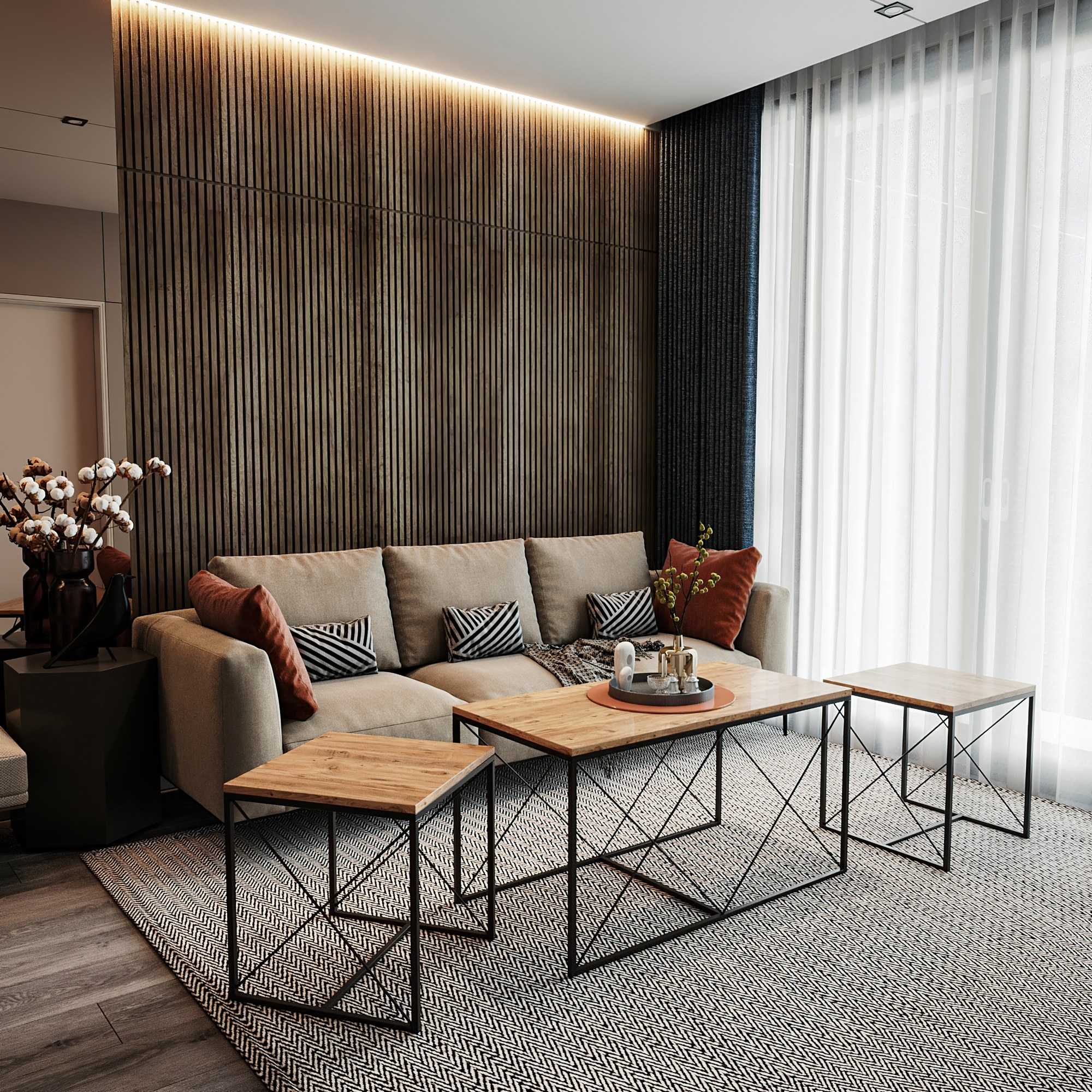 Defne Coffee Table Set Wood Veneer Black