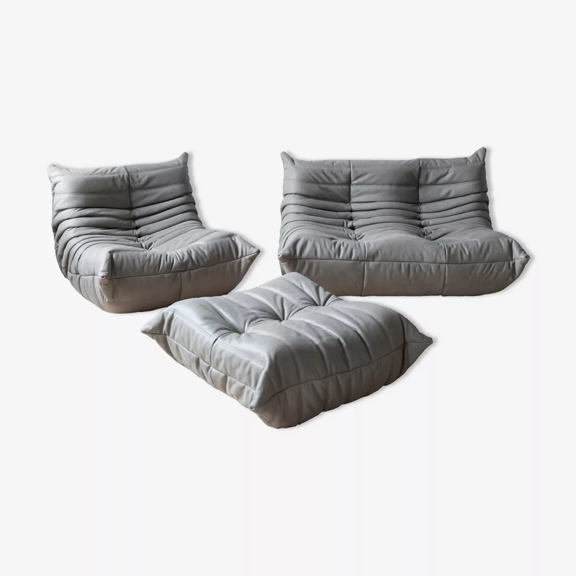 Togo Lounge Set 3 pezzi Pelle Madras Grigio cenere