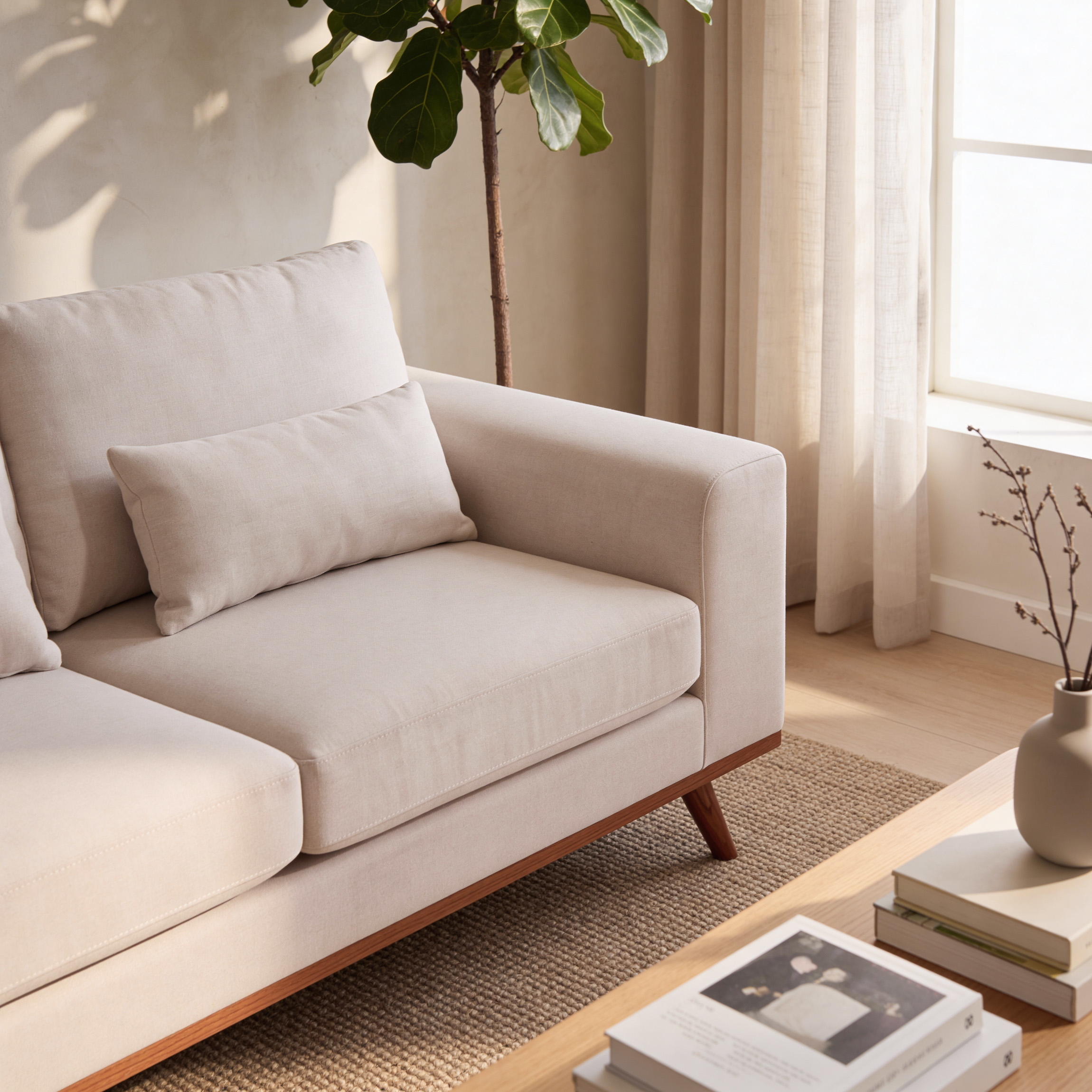 Ecksofa Japandi 3-Sitzer Links Beige