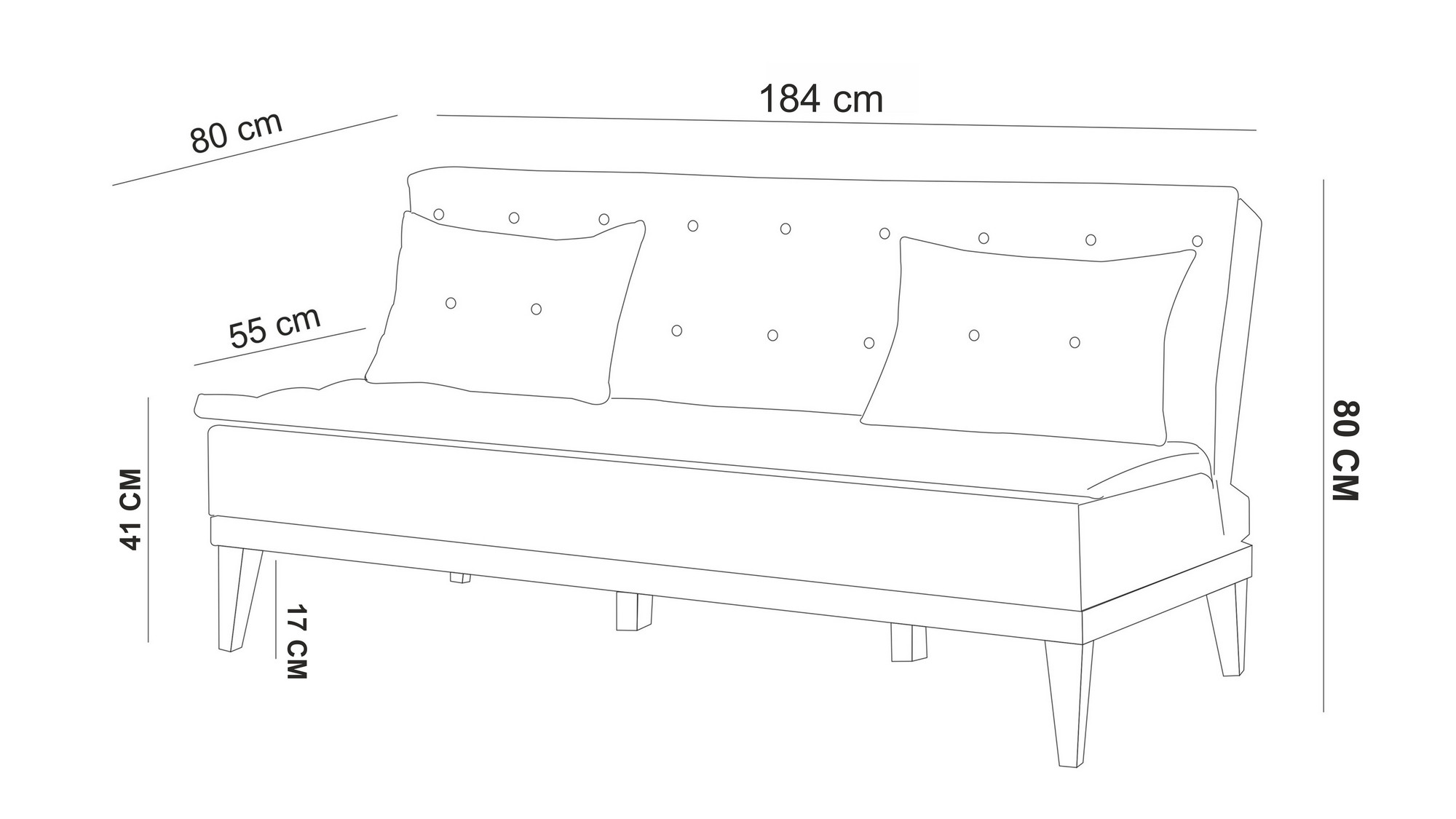 Fuoco Schlafsofa 3-Sitzer Holz Anthrazit