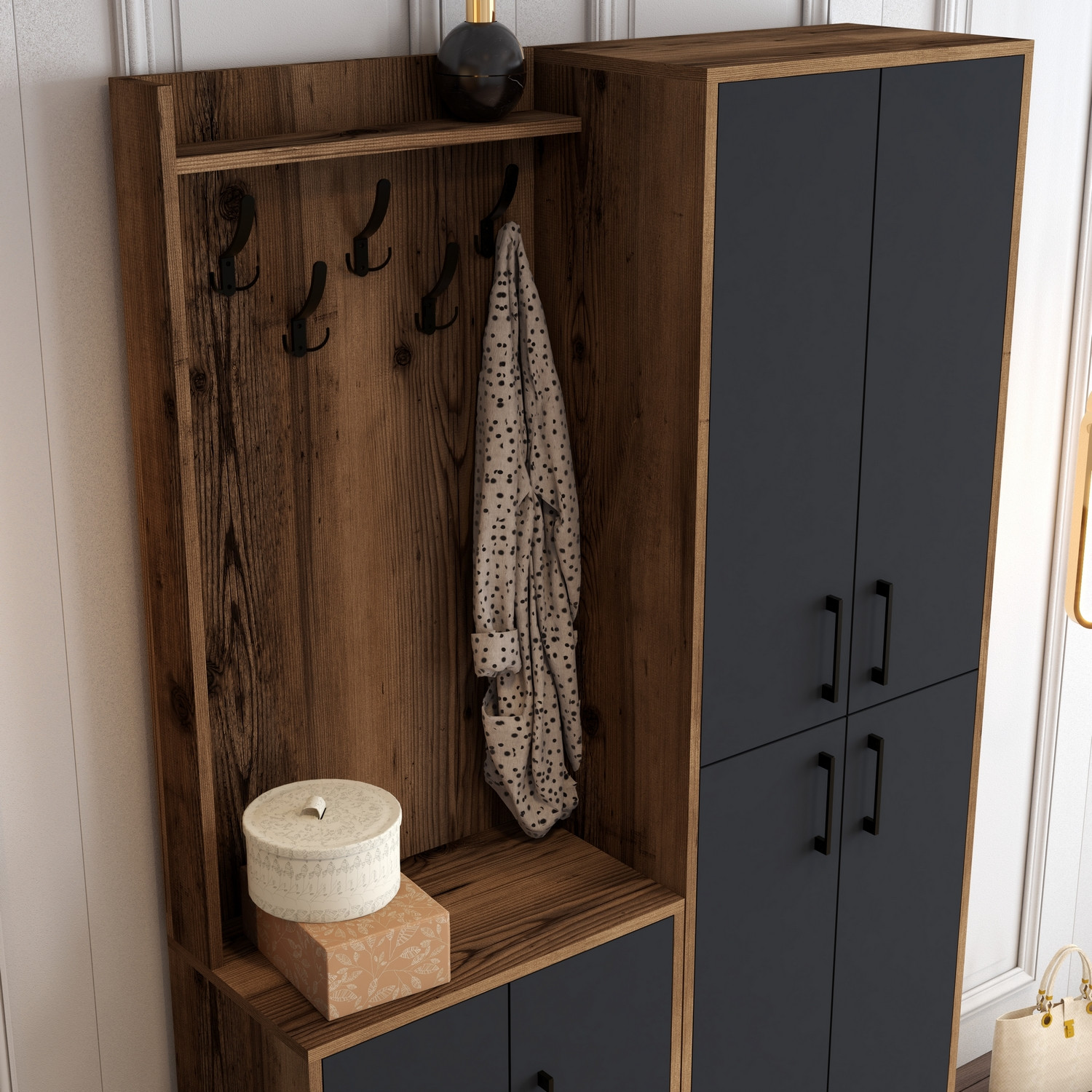 Ana Wardrobe Walnut Brown Anthracite 120cm x 200cm