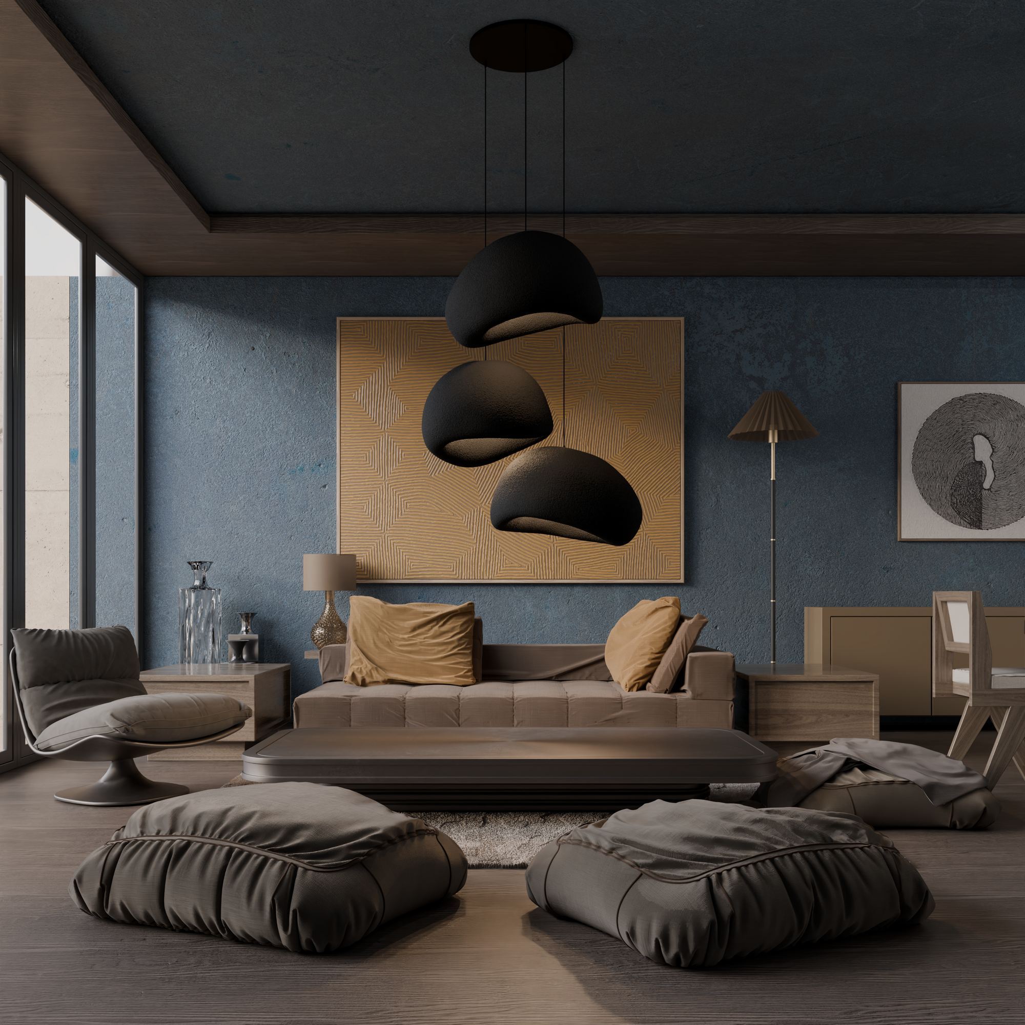 3-Flammig Wabi Sabi Nami Pendelleuchte Schwarz