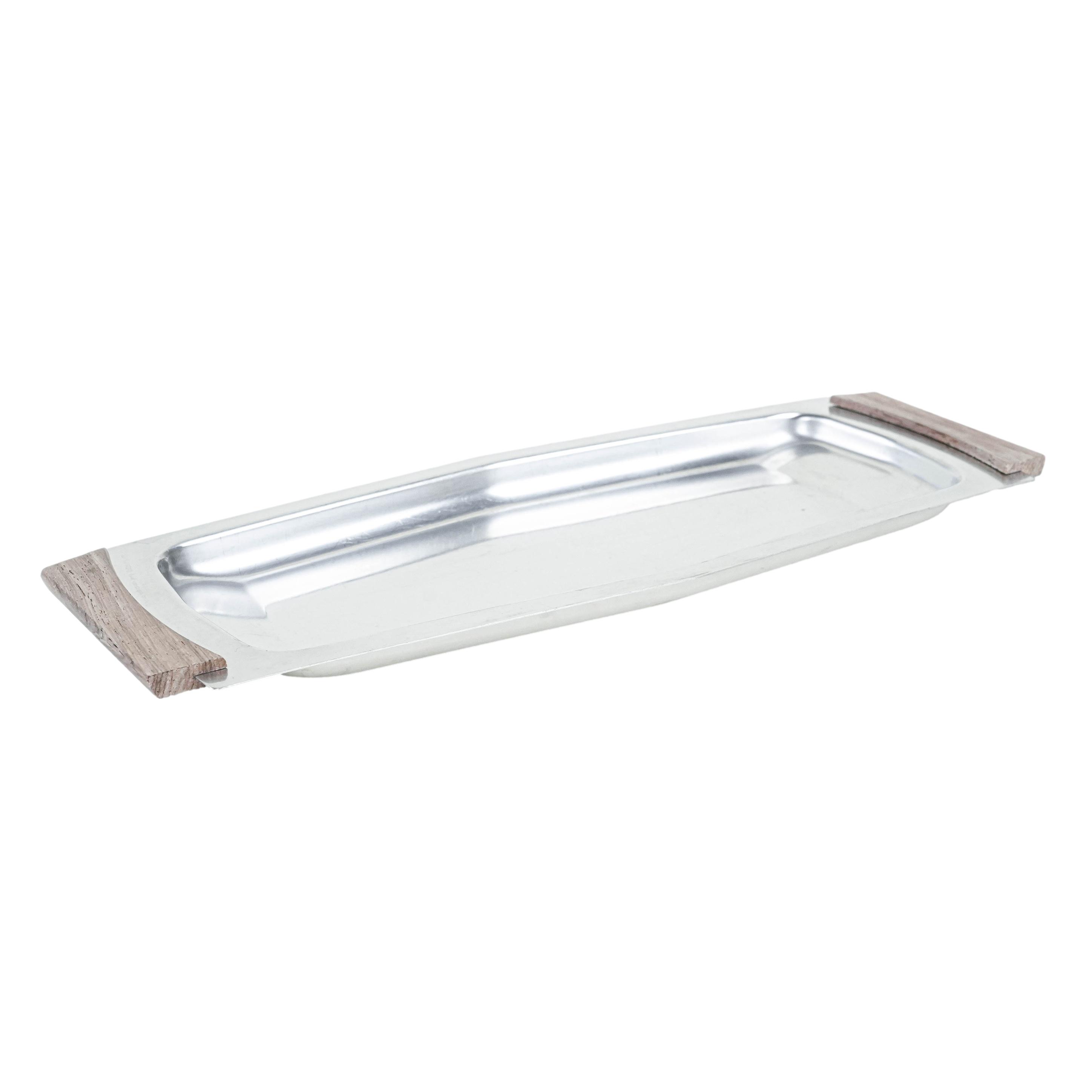 Rechteckiges Edelstahltablett 1970er Jahre