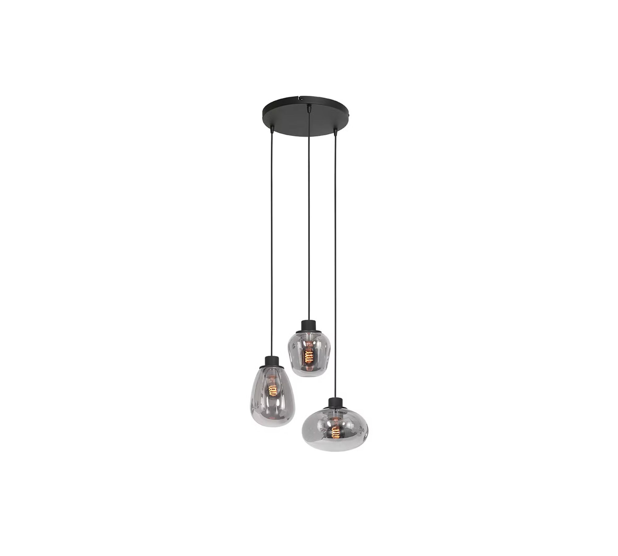 Pendant light 3-bulb glass aluminum black