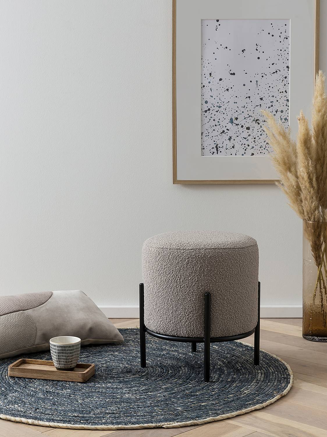 Polsterhocker Bumyra Bouclé Metall Taupe