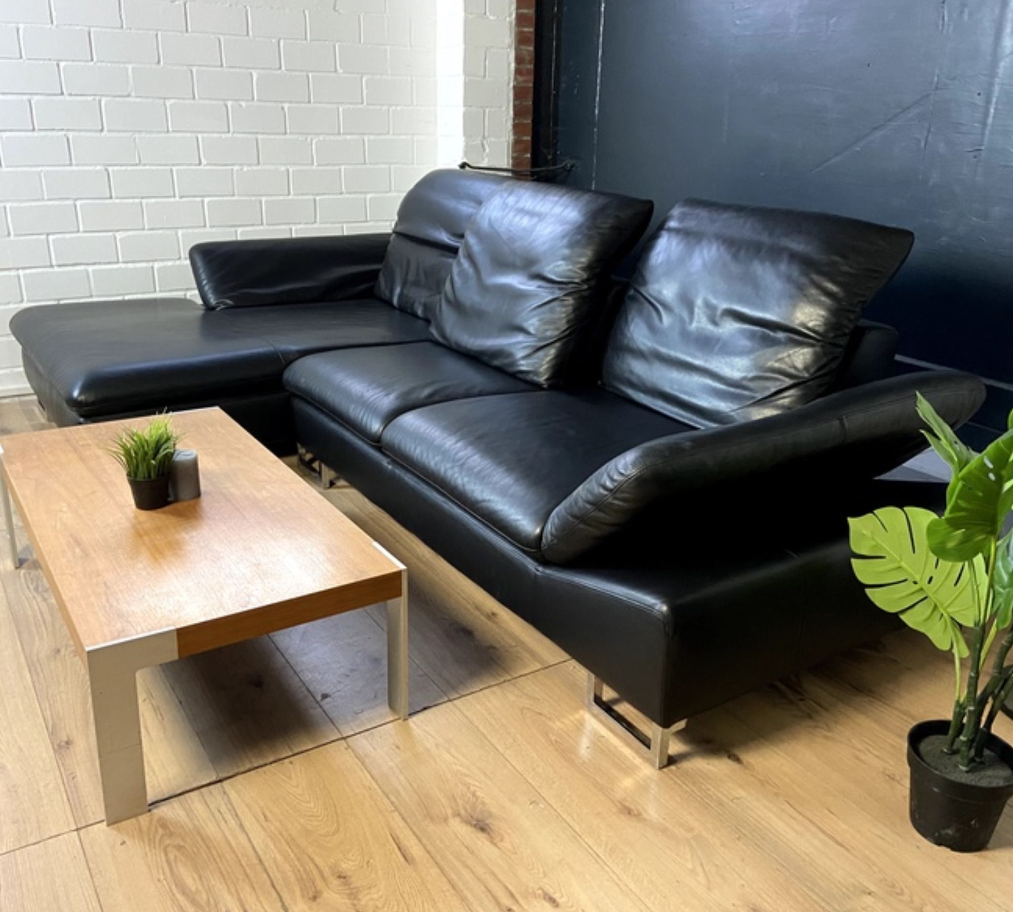 Sofa Chaise Lounge Left Leather Black