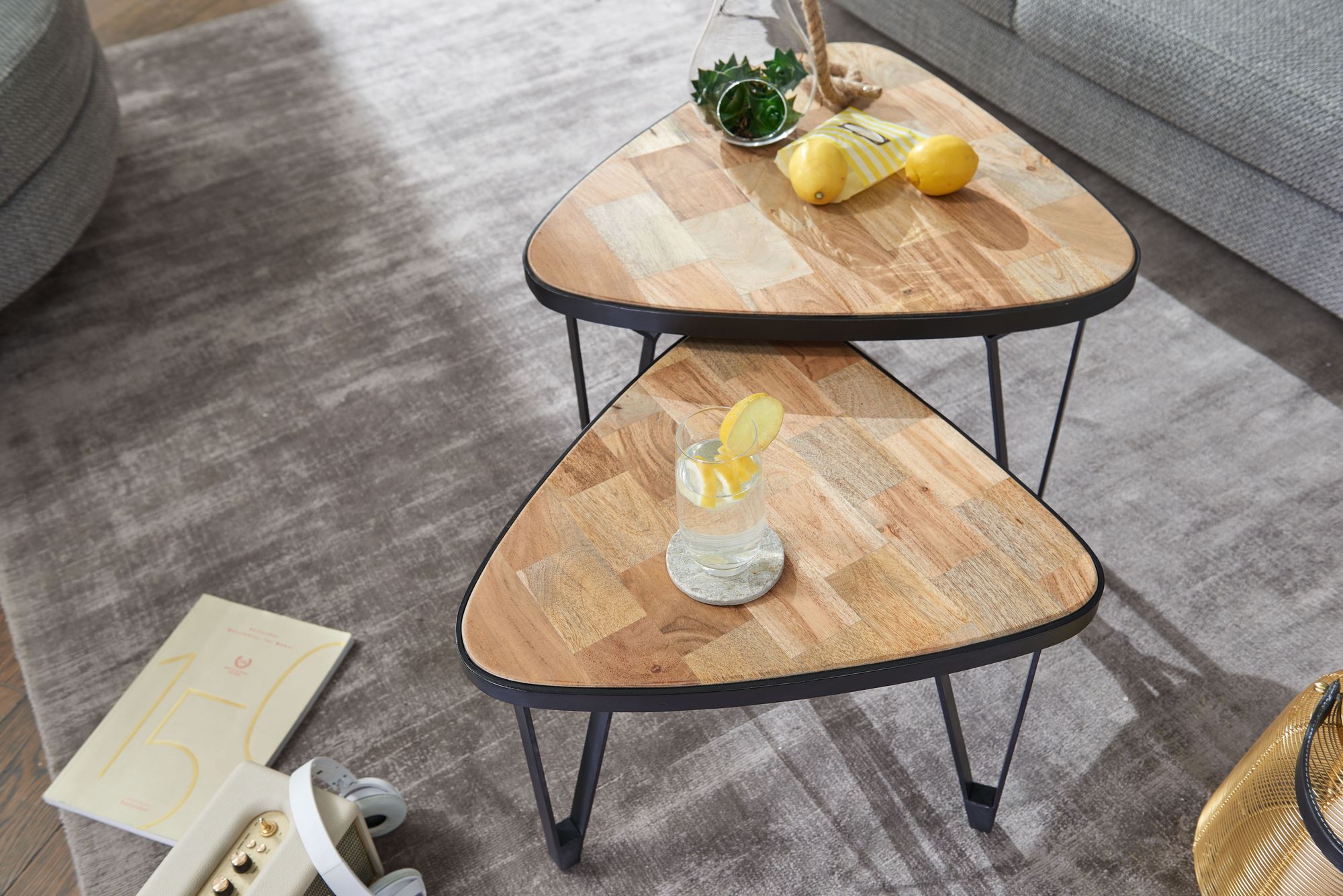 2x Couchtisch Malchow Mangoholz Massiv Eisen
