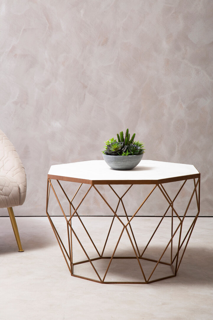 Shalimar Octagon Coffee Table Iron Marble White