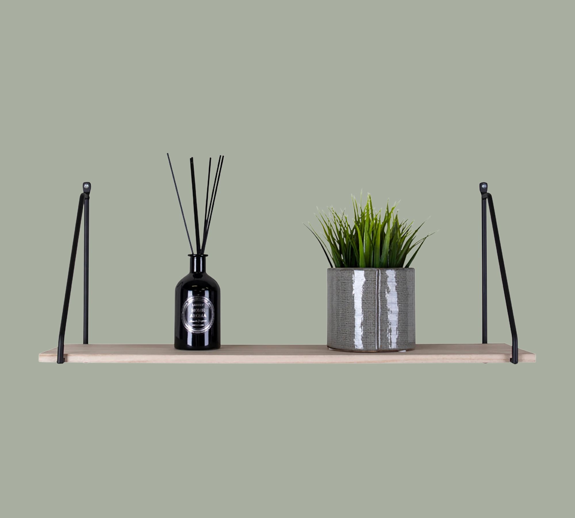 Wall shelf solid wood metal black