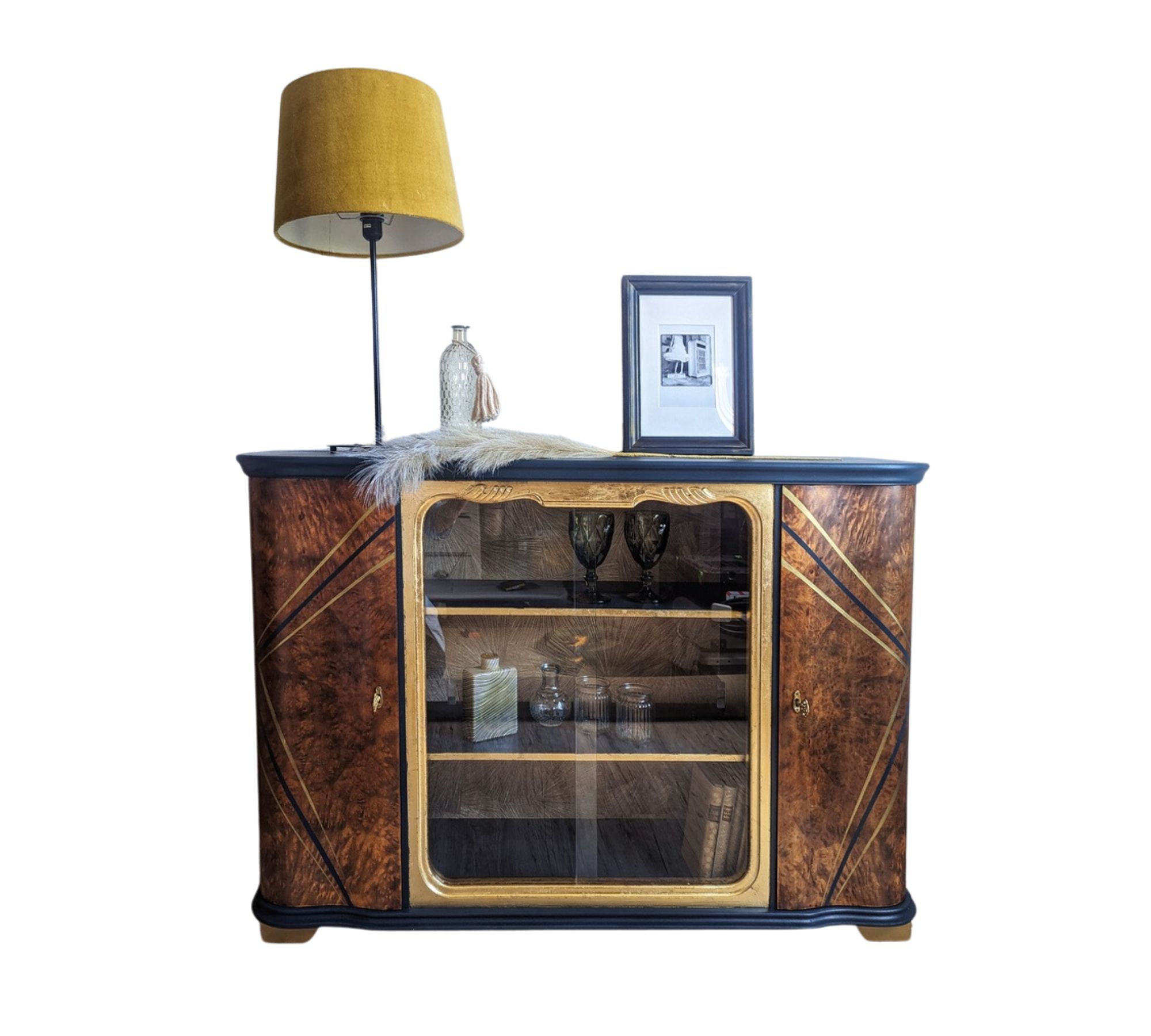 Glasvitrine Holz Braun Gold